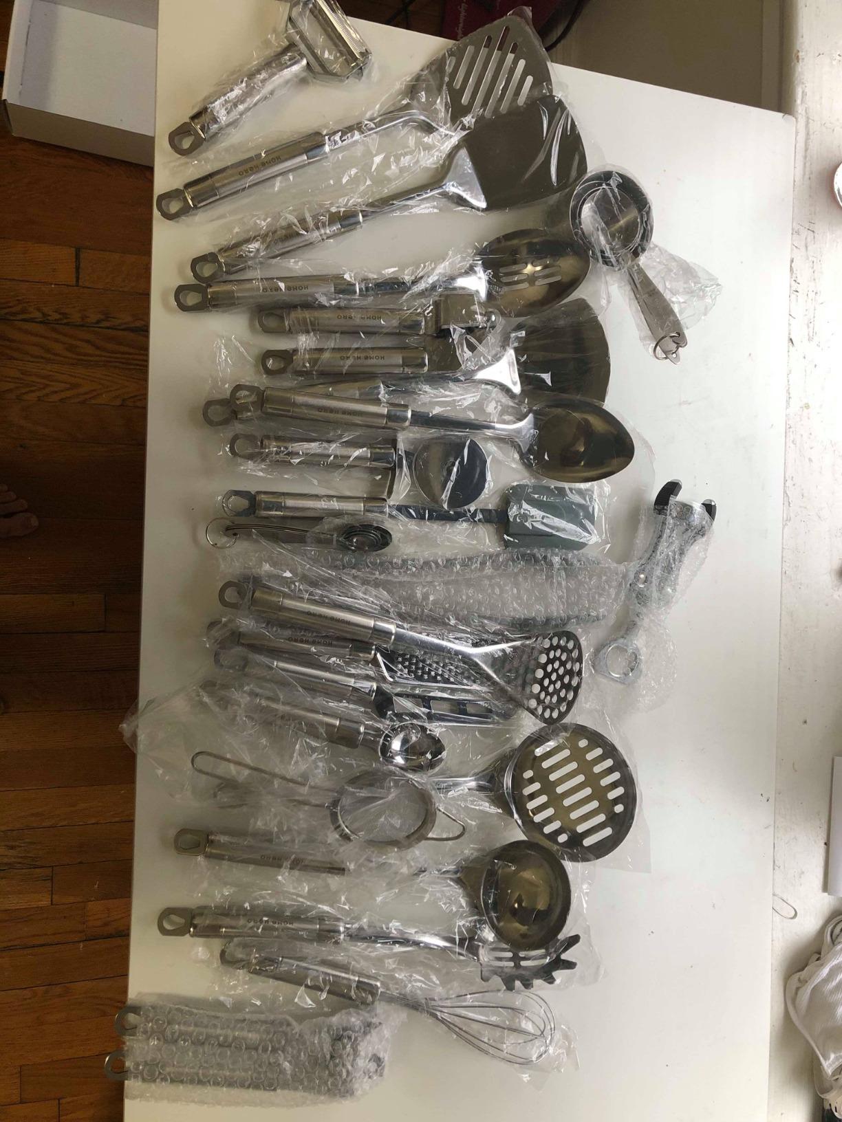 Home Hero 54-Piece Stainless Steel Kitchen Utensils Set - Heat-Resistant Nonstick Silicone & Stainless Steel Cooking Utensils - Complete Tools with Slotted Spoon & Pasta Spoon - Pack of 54, Silver - Customer Photo 2