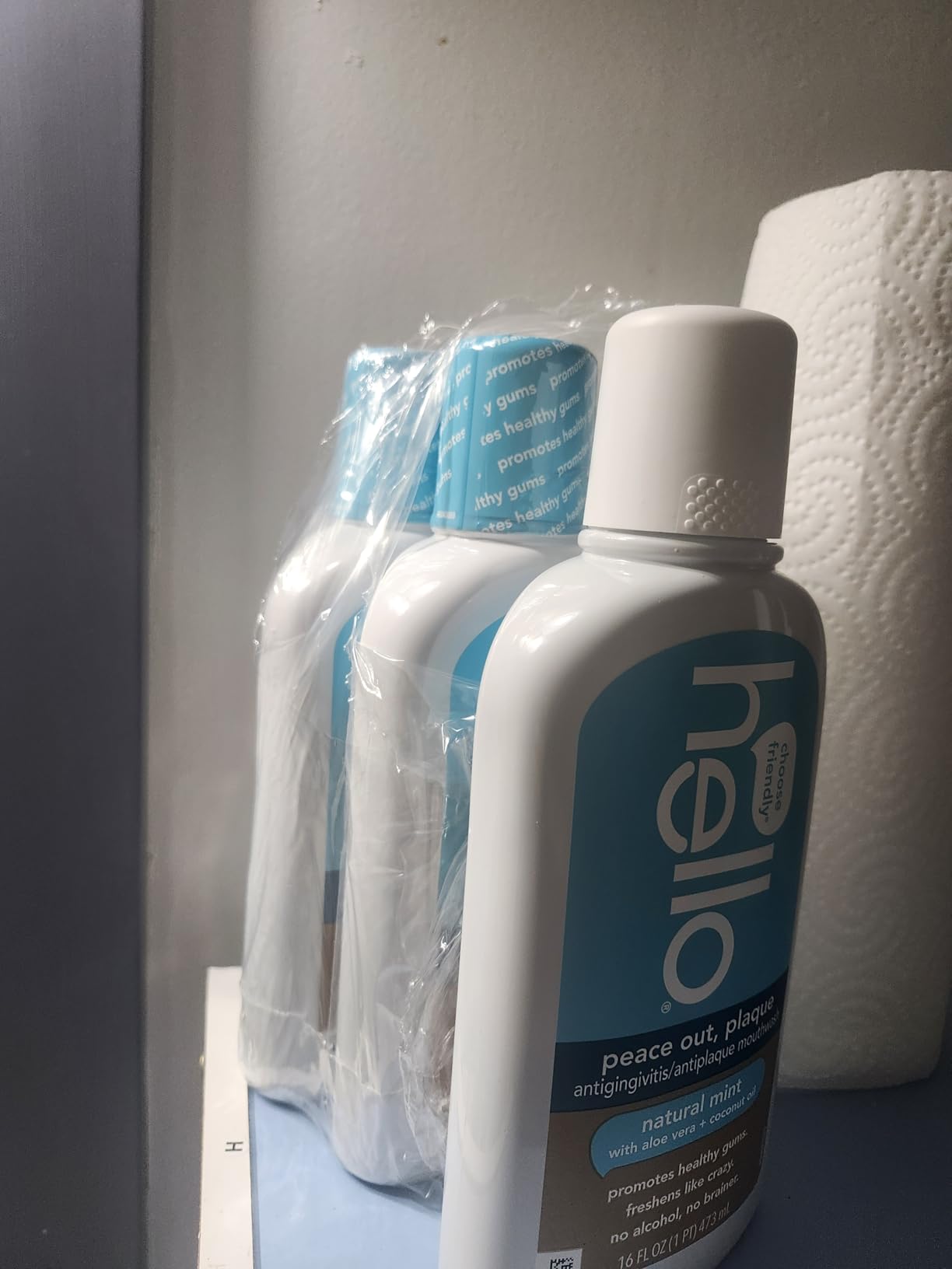 Hello Peace Out Plaque, Antigingivitis Alcohol Free Mouthwash, Natural Mint with Aloe Vera and Coconut Oil, Fluoride Free, Vegan, SLS Free and Gluten Free, 16 Ounce (Pack of 3) - Customer Photo 2