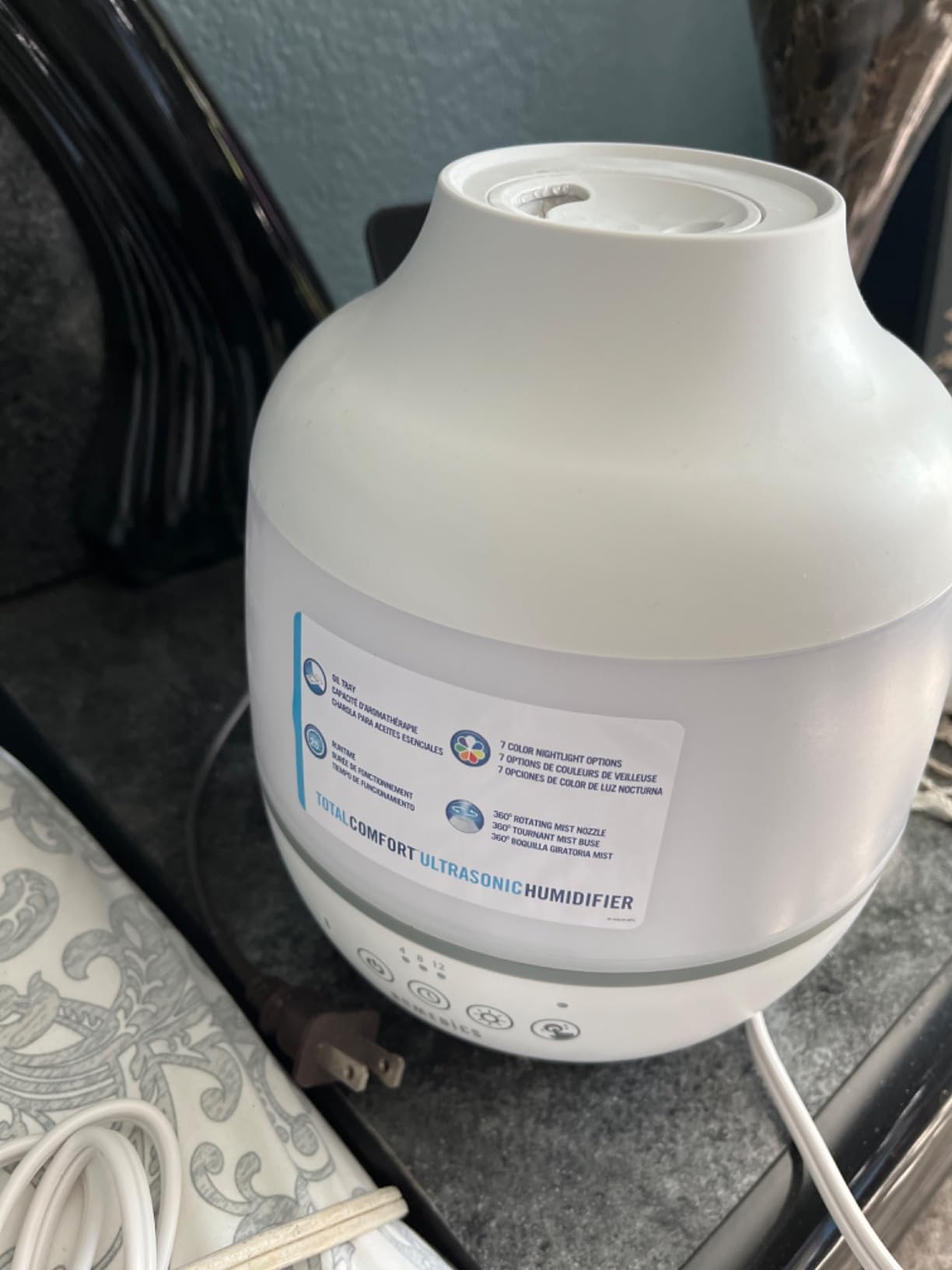 Homedics TotalComfort Humidifier – Large Air Humidifiers for Bedroom, Plants, Office – Cool Mist, Essential Oil Pads and Built-In Timer, 7-Color Night-Light, 2 Mist Settings, White - Customer Photo 1