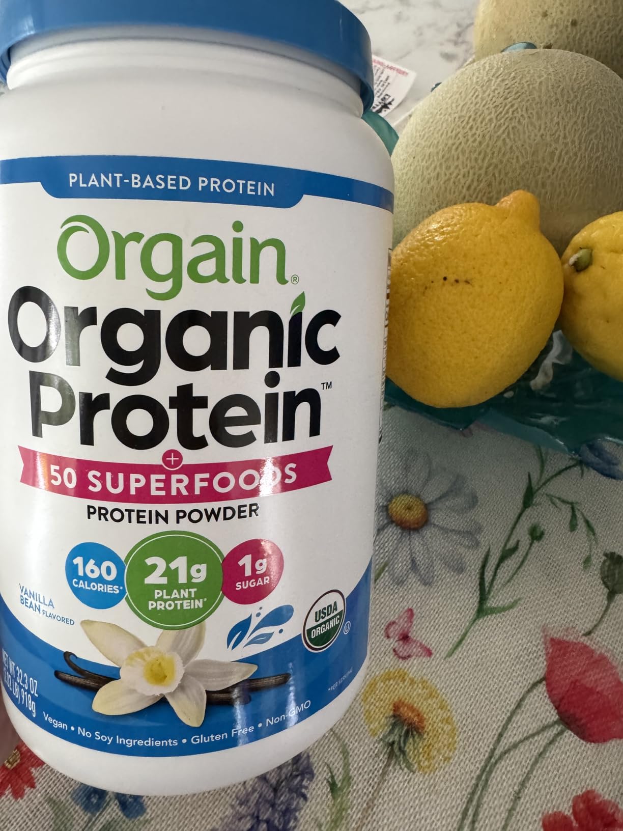 Orgain Organic Vegan Protein + 50 Superfoods Powder, Vanilla Bean - 21g Plant Based Protein, 8g Prebiotic Fiber, No Lactose Ingredients, Gluten Free, No Added Sugar, Non-GMO, 2.02 lb - Customer Photo 3
