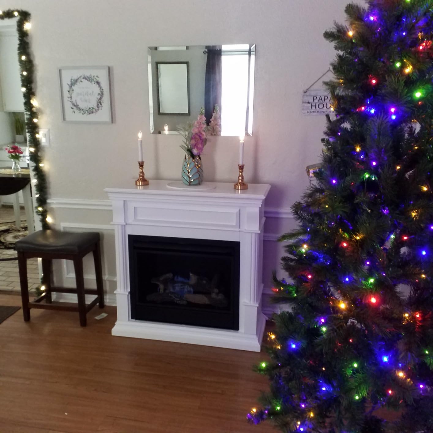 Duluth Forge Dual Fuel Ventless Gas Fireplace System with Mantle, Remote Control, 5 Fire Logs, Use with Natural Gas or Liquid Propane, 26000 BTU, Heats up to 1350 Sq. Ft., Antique White Customer Review Duluth Forge Dual Fuel Ventless Gas Fireplace System with Mantle, Remote Control, 5 Fire Logs, Use with Natural Gas or Liquid Propane, 26000 BTU, Heats up to 1350 Sq. Ft., Antique White - Customer Photo 1