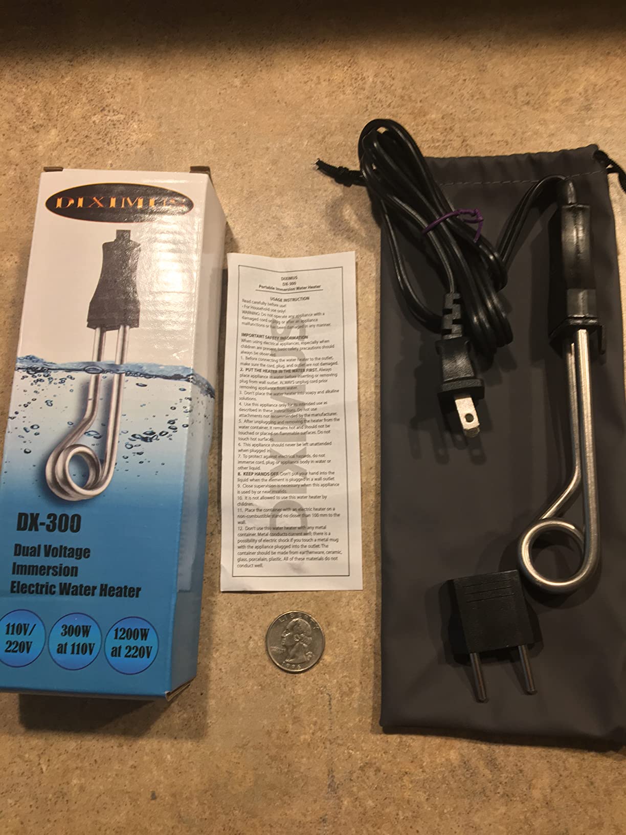 Immersion Water Heater Electric Camping Accessories - 300W - 120/240V - Dual Voltage Portable Water Heater Travel Accessories - Immersion Heater for Tea (Black) - Customer Photo 1