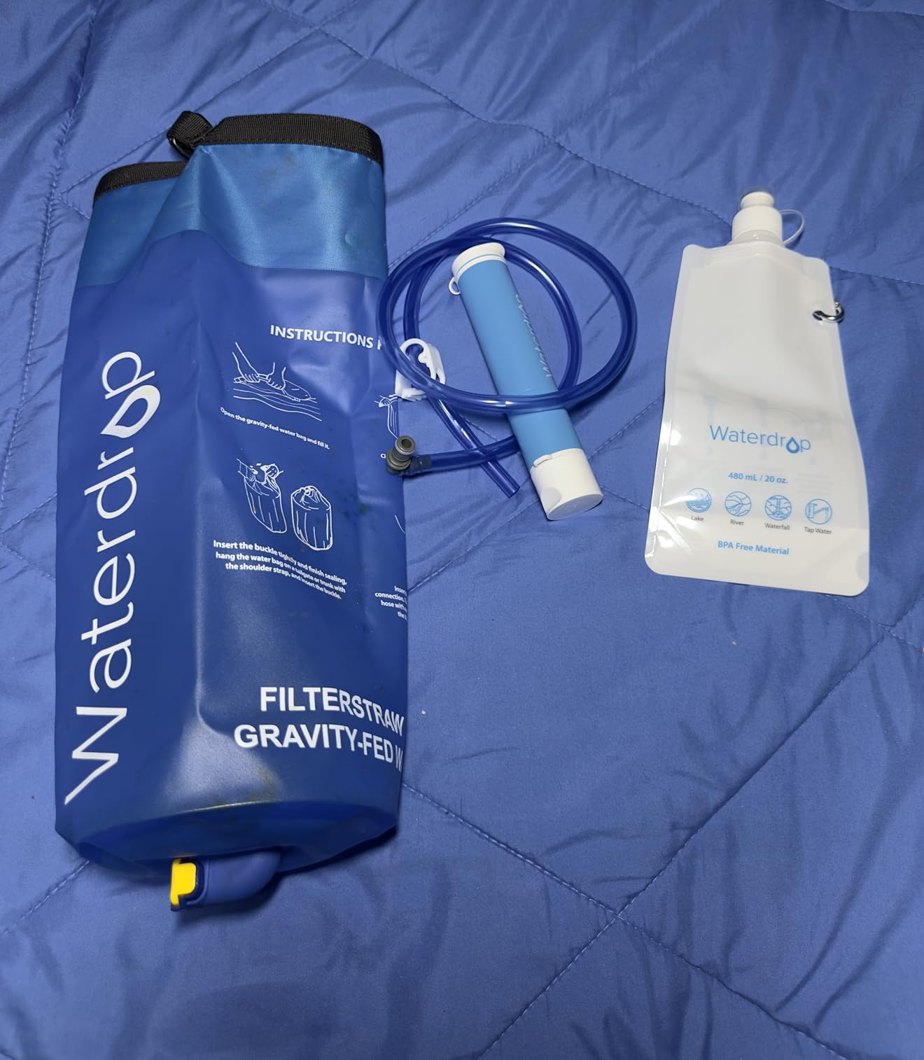 Waterdrop Gravity Water Filter Straw, Camping Water Filtration System, Water Purifier Survival for Travel, Backpacking and Emergency Preparedness, 1.5 gal Bag, 0.1 Micron, 5 Stage Filtration - Customer Photo 2