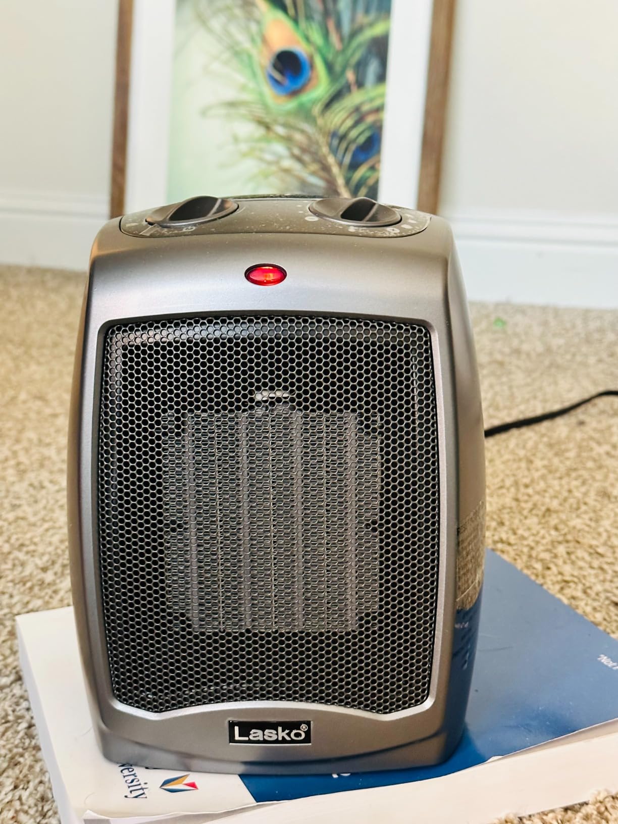 Lasko Portable Indoor Electric Ceramic Space Heater with Tip-Over Safety Switch, Overheat Protection and Thermostat, 2 Speeds, Safe for Home, 9.2 Inches, Dark Gray, 1500W, 754201 - Customer Photo 1