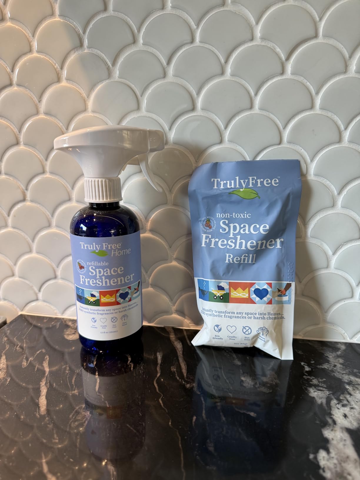 Truly Free Space Freshener Starter Kit, Lemongrass Essential Oil - Car and Air Fresheners for Home, Natural Odor Eliminator Room Spray, 16oz Spray Bottle, 1 Refill (3.4oz) No Synthetic Fragrances - Customer Photo 1