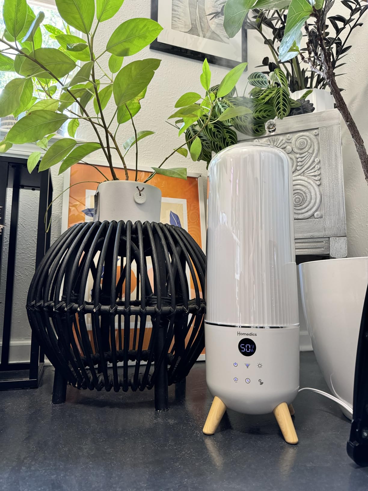 Homedics Ultrasonic Humidifier - Large Deluxe Air Humidifiers for Bedroom, Plants, Office - Top-Fill 1.47-Gallon Tank, Cool Mist, Essential Oil Pads and Built-In Timer, 3 Speed Settings, White - Customer Photo 1