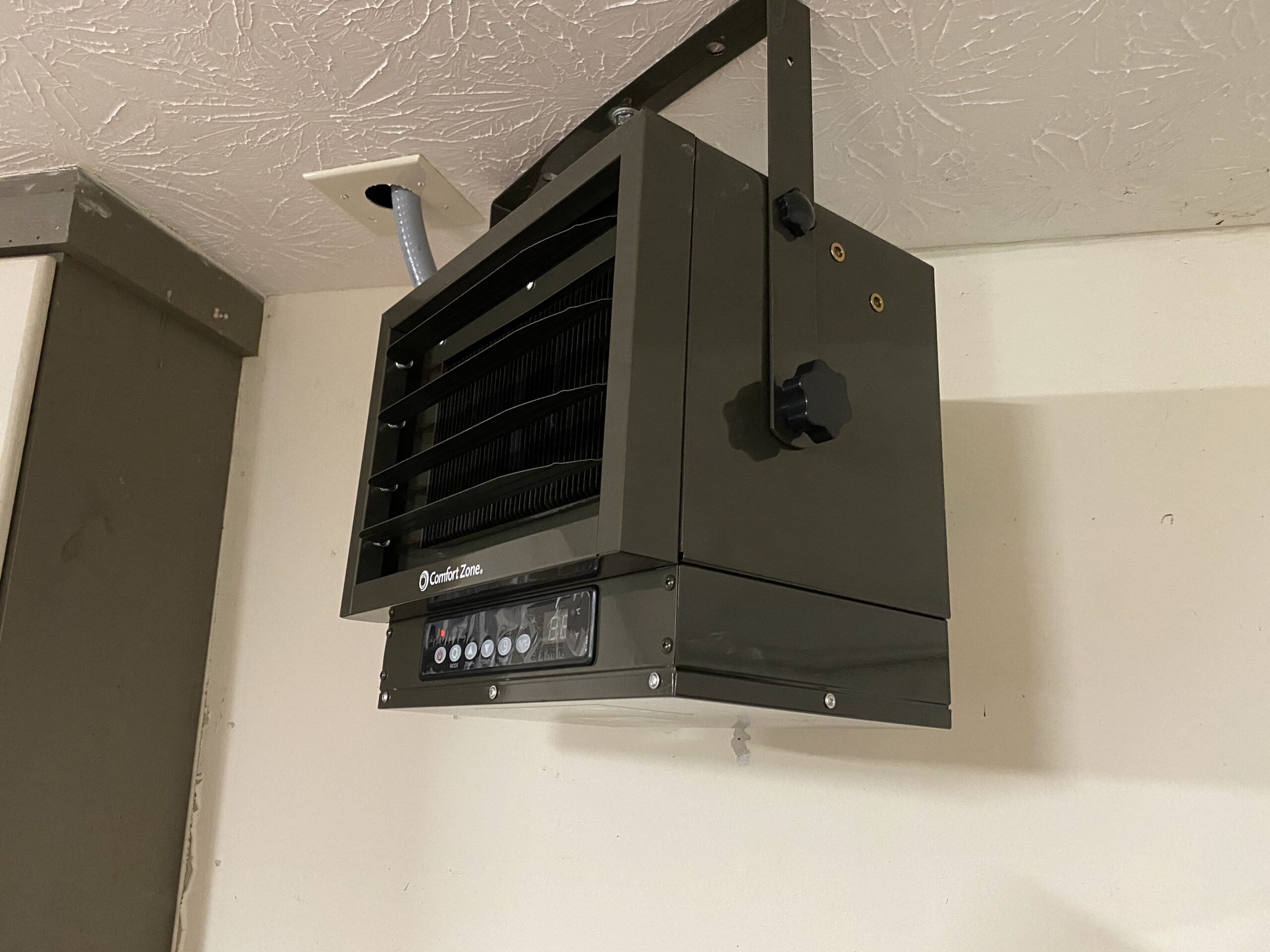 Comfort Zone Hard-Wired Ceiling Mount Garage Space Heater with Remote, 7,500 Watt, 240 Volt, Fan-Forced, Overheat Protection, Digital Thermostat, 12-Hour Timer, Ideal for Garage & Workshop, CZ230ERBK - Customer Photo 2