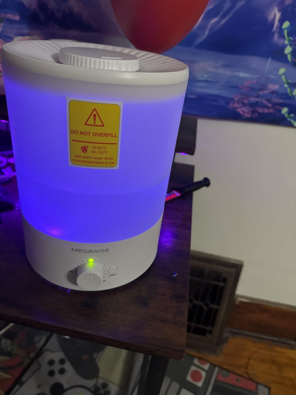 MegaWise Healthy Top-Refill Cool Mist Humidifiers for Bedroom, 24dB Ultrasonic Air Vaporizer with Water Filter for Baby [PP Material], Colorful Night Light,1 Gal Essential Oil Diffuser, Auto Shut Off - Customer Photo 1