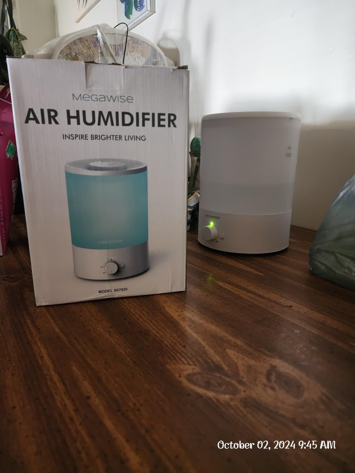 MegaWise Healthy Top-Refill Cool Mist Humidifiers for Bedroom, 24dB Ultrasonic Air Vaporizer with Water Filter for Baby [PP Material], Colorful Night Light,1 Gal Essential Oil Diffuser, Auto Shut Off - Customer Photo 3