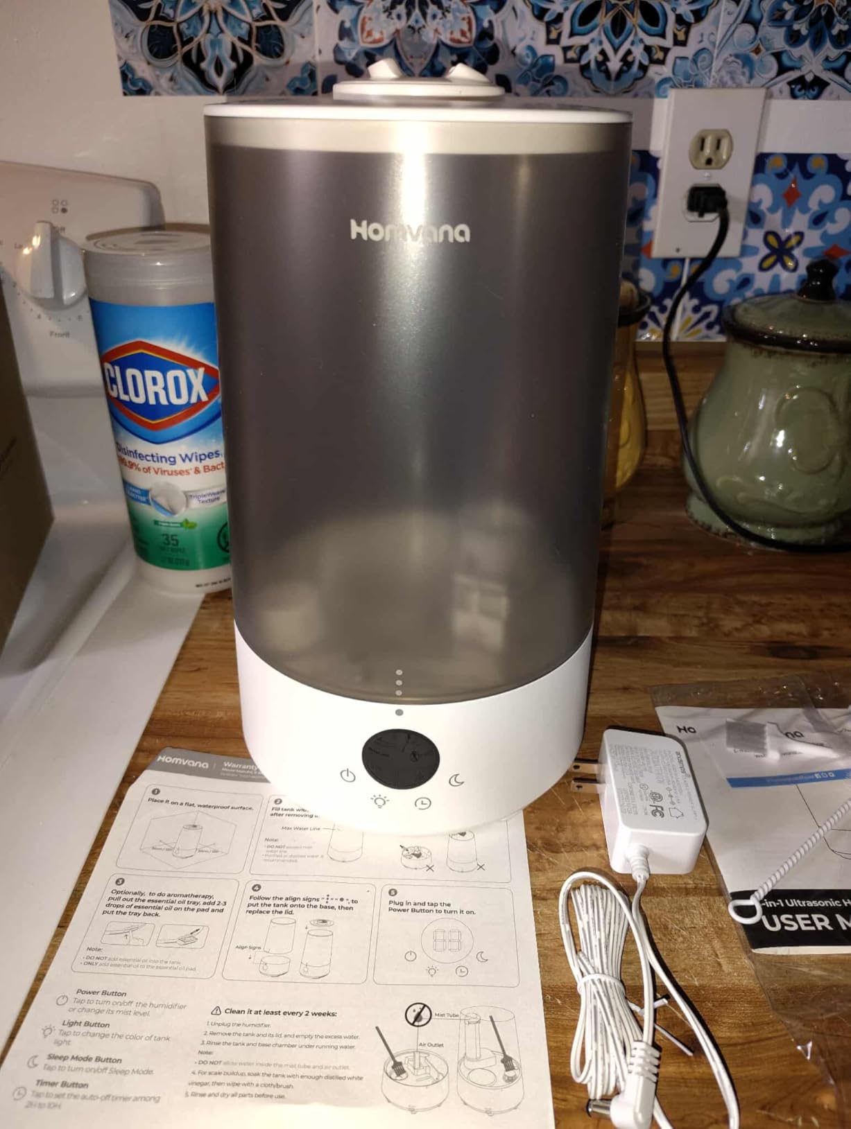 Homvana Humidifiers for Bedroom Home, 3.6 L Cool Mist Top-Fill 34H Super Long Time, Quiet 23dB, Baby Humidifier, Oil Diffuser for Large Room, Plants, Nursery, Office BPA FREE, 7 Color Light Ultrasonic - Customer Photo 1