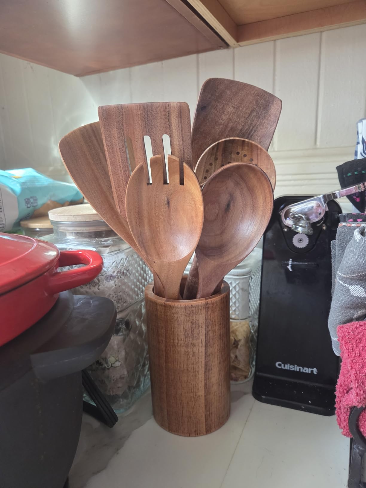 9 Piece Natural Teak Wooden Kitchen Utensil Set with Spoon Rest - Comfort Grip Cooking Spoons and Utensils Holder - Customer Photo 3