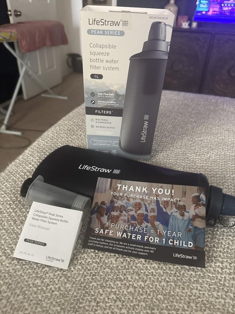 LifeStraw Peak Series - Collapsible Squeeze Bottle Water Filter System - 1L for Trail Running, Camping, Hiking, Travel, Cycling, and Fishing; Mountain Blue Customer Review LifeStraw Peak Series - Collapsible Squeeze Bottle Water Filter System - 1L for Trail Running, Camping, Hiking, Travel, Cycling, and Fishing; Mountain Blue - Customer Photo 2