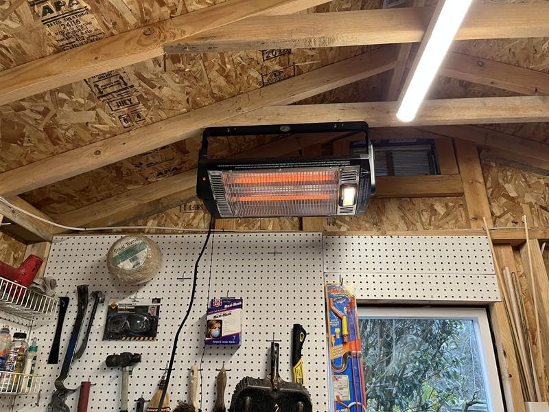 Shinic 2 Packs Electric Garage Heaters, 1500W/750W Ceiling Mounted Heater Radiant Heaters with Halogen Light, 90 Degree Rotation, 5 Mode Settings, Space Heater for Garage, Shop, Large Room and Patio - Customer Photo 1