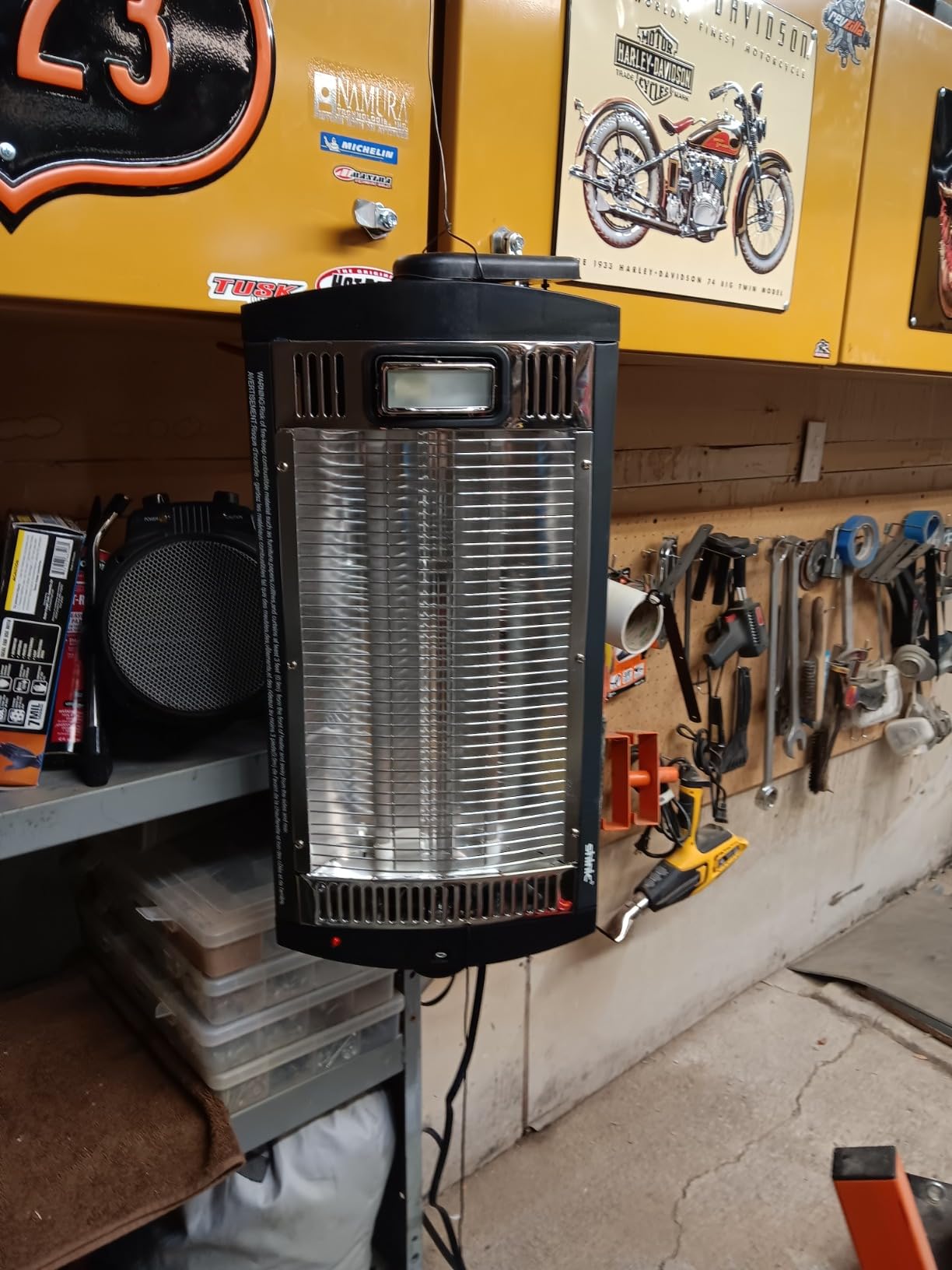 Shinic 2 Packs Electric Garage Heaters, 1500W/750W Ceiling Mounted Heater Radiant Heaters with Halogen Light, 90 Degree Rotation, 5 Mode Settings, Space Heater for Garage, Shop, Large Room and Patio - Customer Photo 2