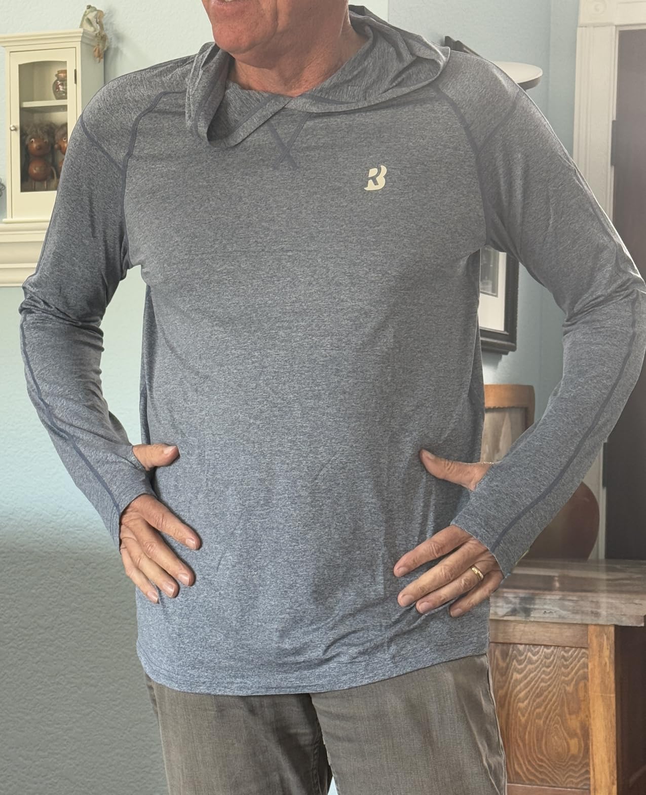 Roadbox Mens UPF 50+ Fishing Shirts, Long Sleeve UV Sun Hoodie, Hiking Running Swim Athletic Workout Shirt - Customer Photo 1