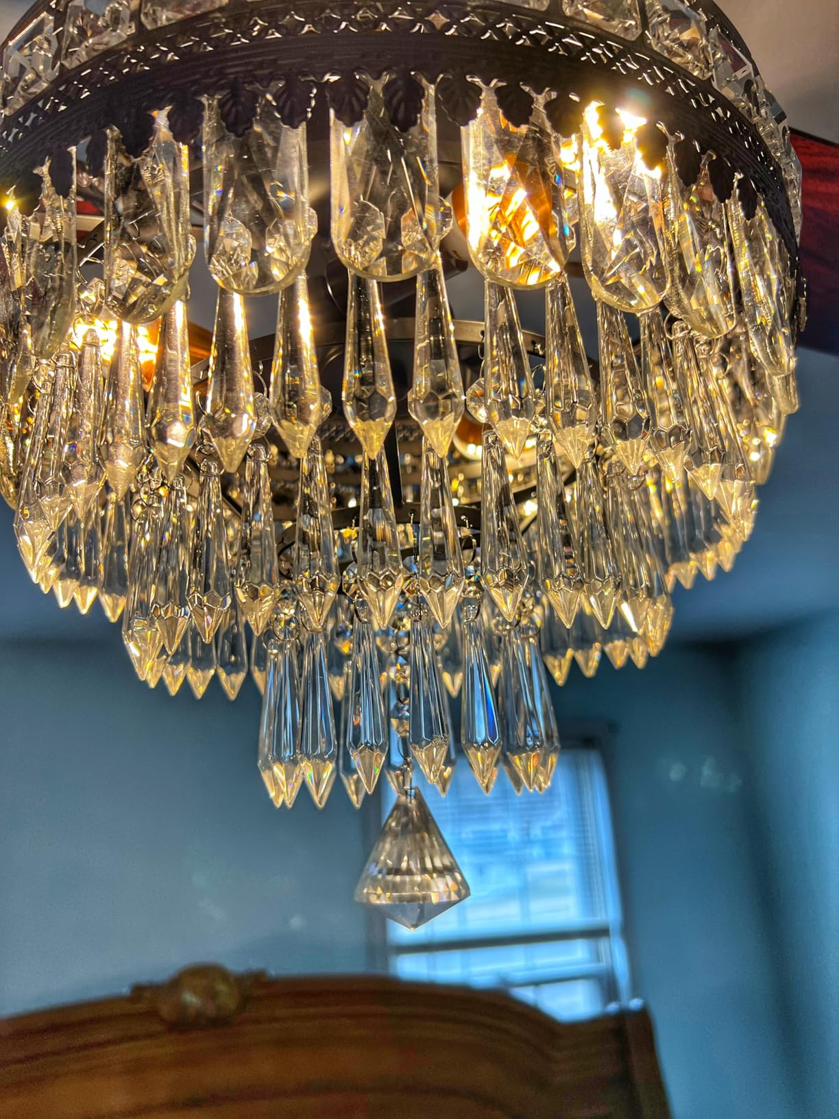 Asyko Crystal Ceiling Fan Fandelier with Lights and Remote Control，52