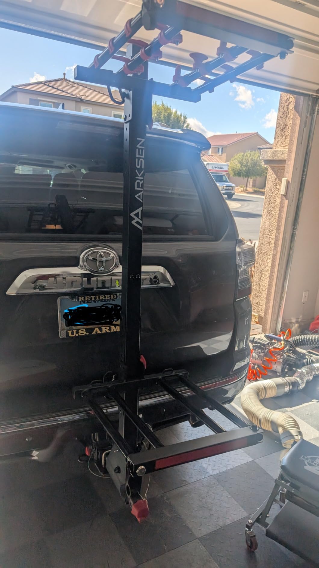 Arksen Folding Hitch-Mounted Ski/Snowboard Rack, Snowboard Mount Carries 6 Pair Skis or 4 Snowboards Fits 2