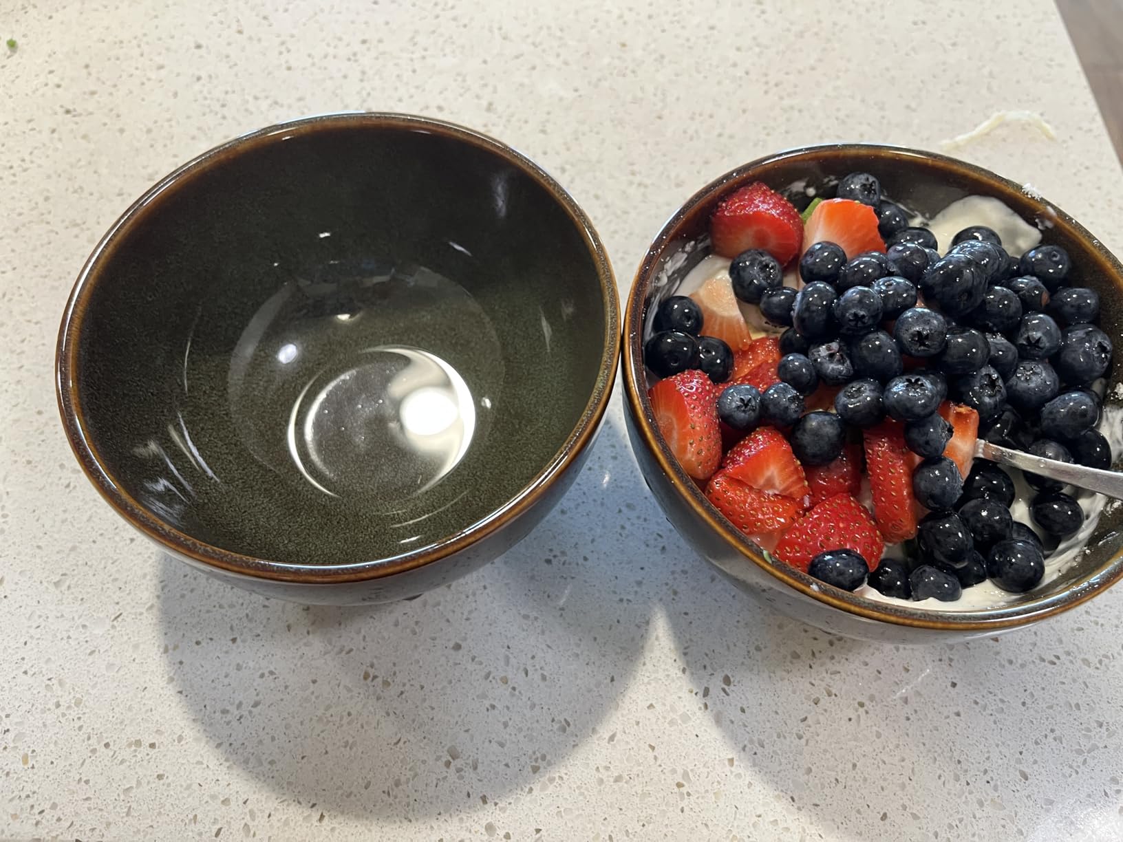 Stoneware Dinnerware Sets Service for 4, 12 pcs Reactive Glaze Plates and Bowls Sets, Handmade Ceramic Dish Set, Highly Chip and Crack Resistant Modern Plate Set, Brown Green - Customer Photo 2