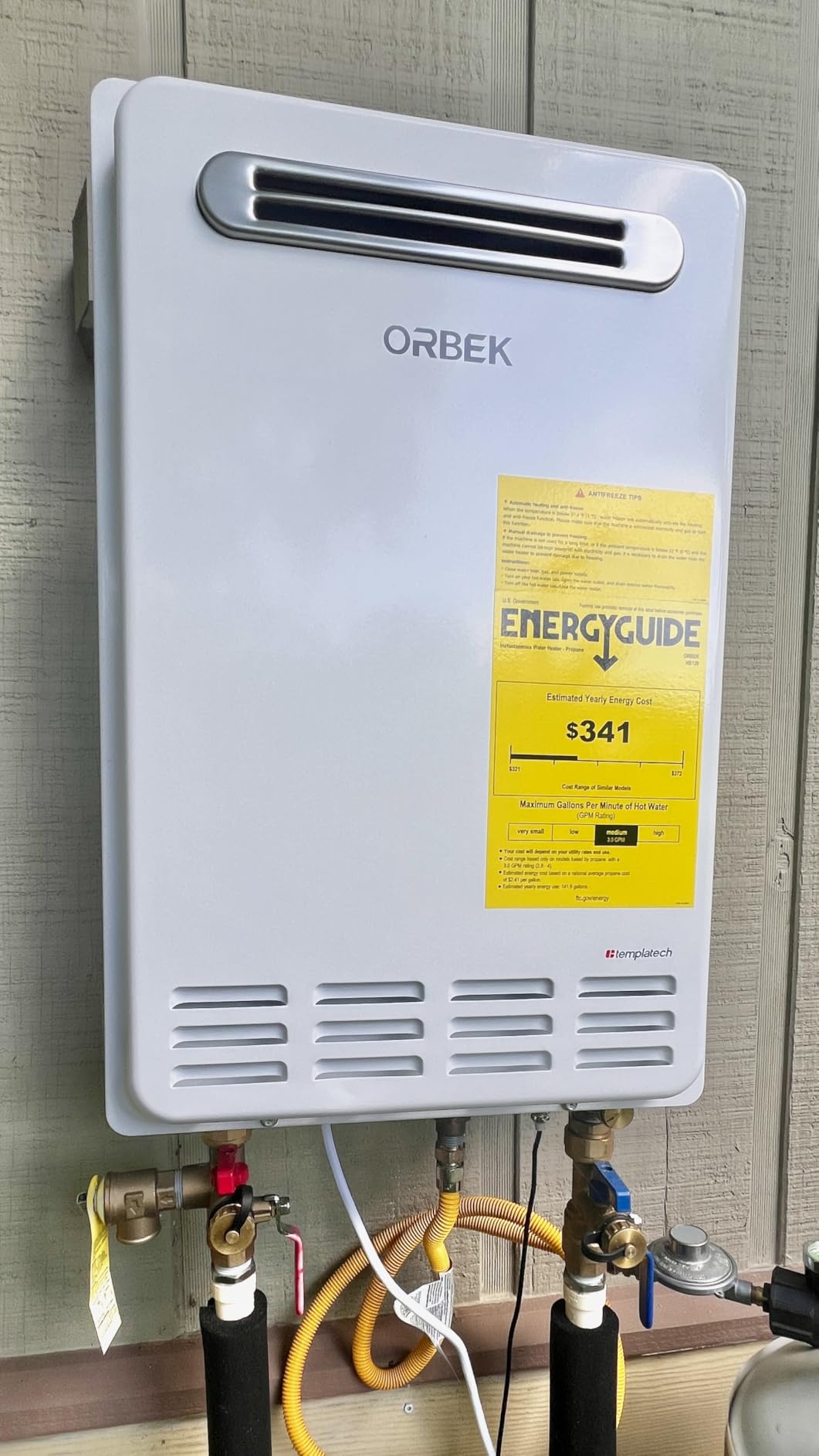 ORBEK Propane Gas Tankless Water Heater - 100,000 BTU Up to 4.3 GPM Indoor Installation - CSA Certified On-Demand Instant Hot Water Heater 3/4