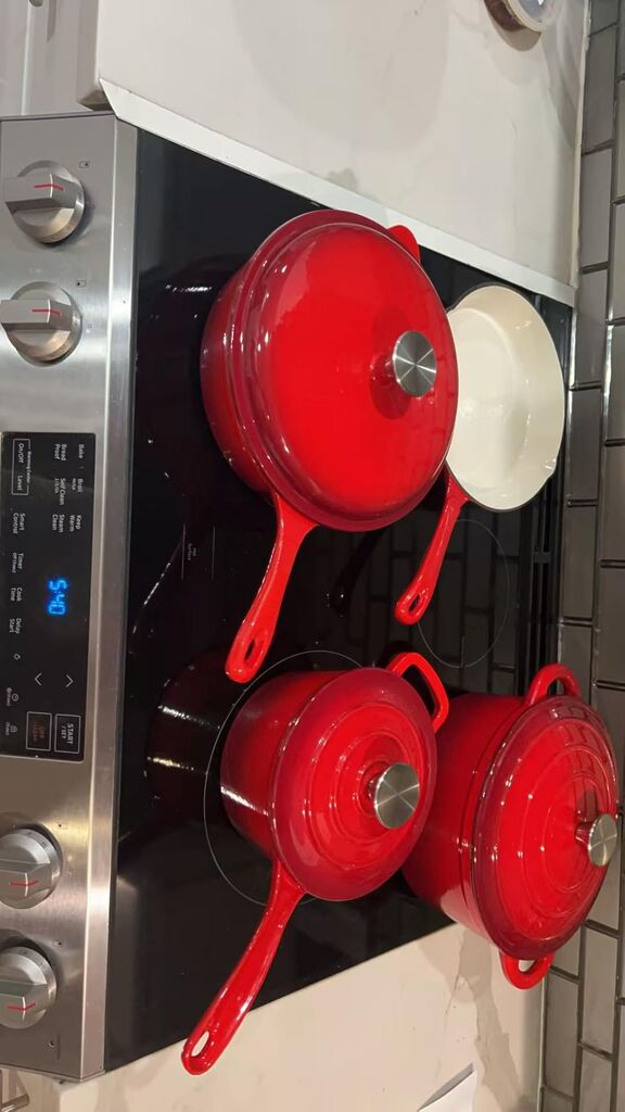 Kitchen Academy Red Enameled Cast Iron Cookware Sets, 7Pcs | Healthy Pots and Pans Set Non Toxic, Induction Dutch Oven Set, PFOA & PFAS Free customer photo 1