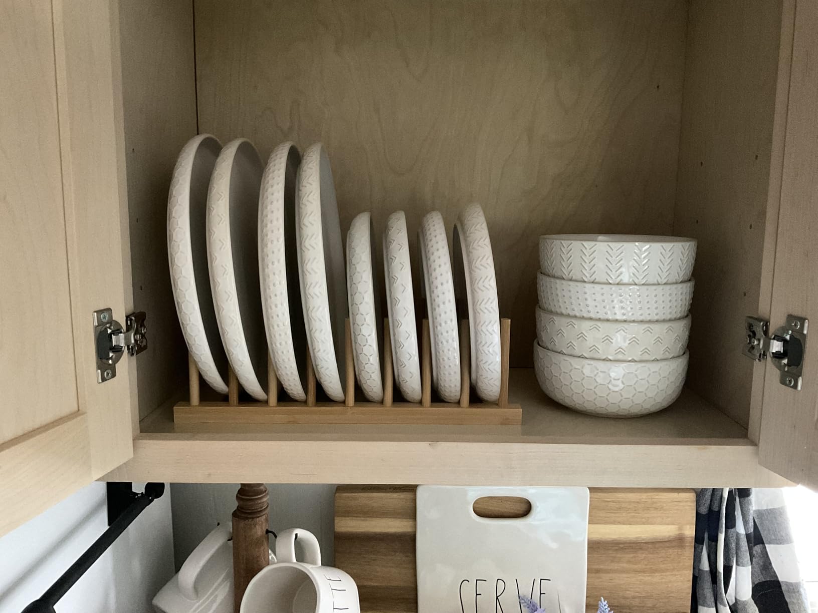 Stoneware Dinnerware Sets Service for 4, 12 pcs Reactive Glaze Plates and Bowls Sets, Embossed Boho Ceramic Dish Set, Highly Chip and Crack Resistant Farmhouse Plate Set, Ivory White - Customer Photo 1