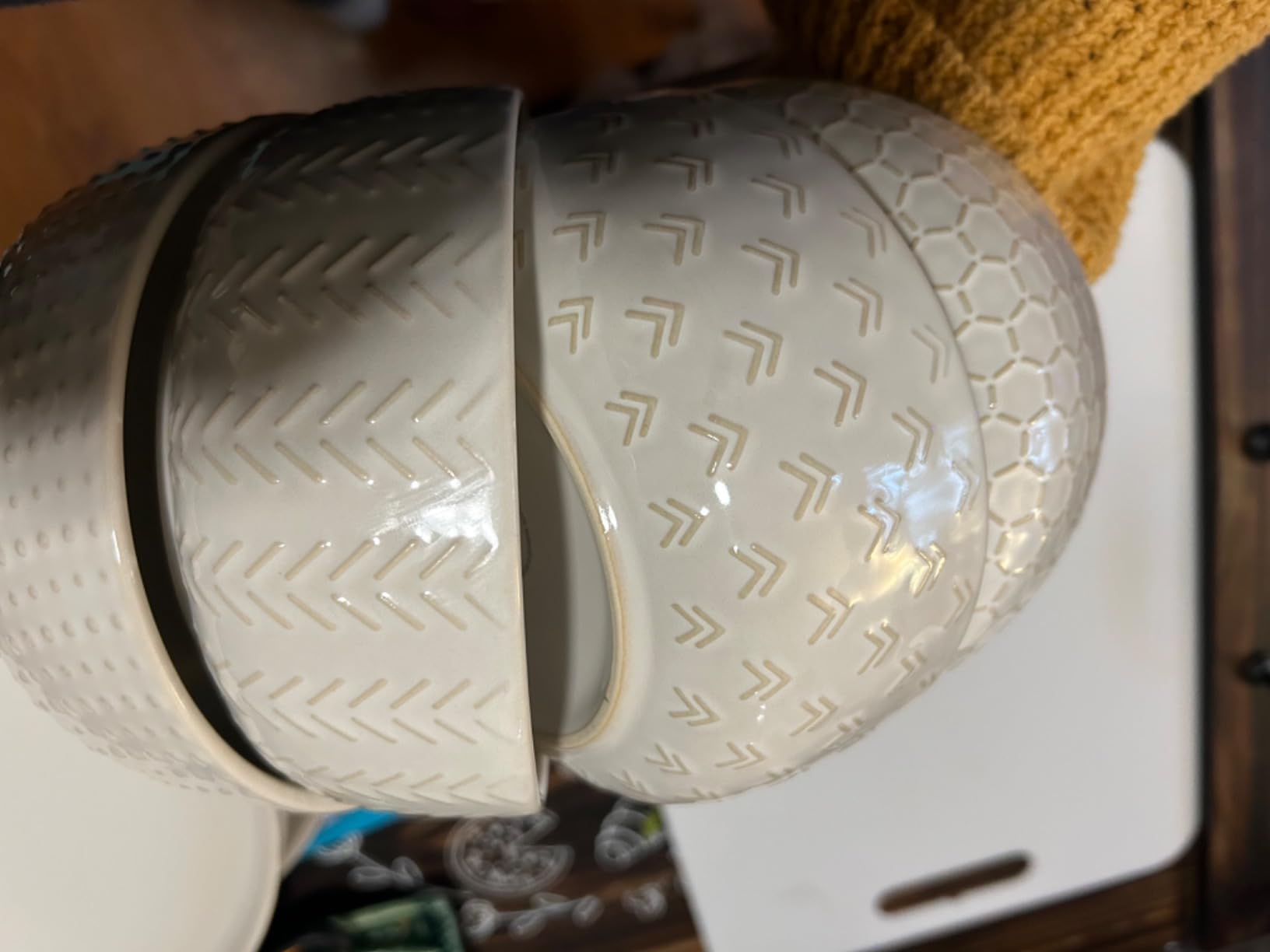 Stoneware Dinnerware Sets Service for 4, 12 pcs Reactive Glaze Plates and Bowls Sets, Embossed Boho Ceramic Dish Set, Highly Chip and Crack Resistant Farmhouse Plate Set, Ivory White - Customer Photo 5