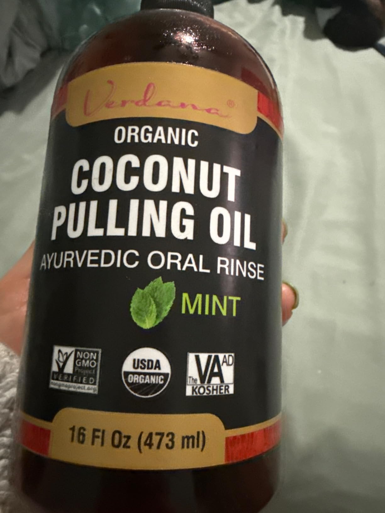 Verdana Organic Oil Pulling for Teeth & Gums – 32 oz Mint – USDA Organic Coconut Pulling Oil Rinse – Alcohol-Free, Fluoride-Free – Natural Mouthwash for Fresh Breath, Gum Health & Oral Detox - Customer Photo 1