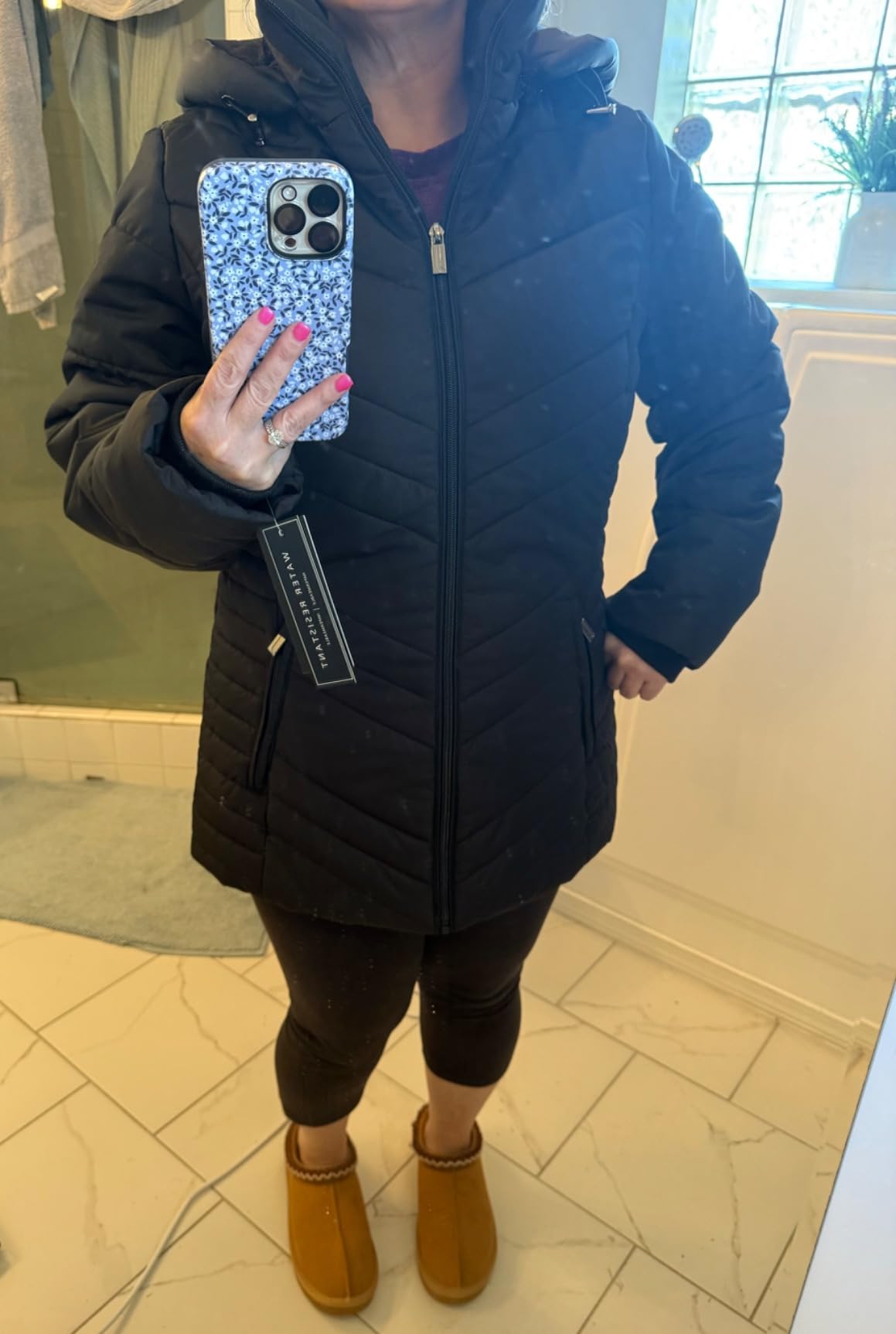 Jones NY Women's Puffer Jacket Zippered Removable Bungee Hood Womens Winter Coat - Customer Photo 4