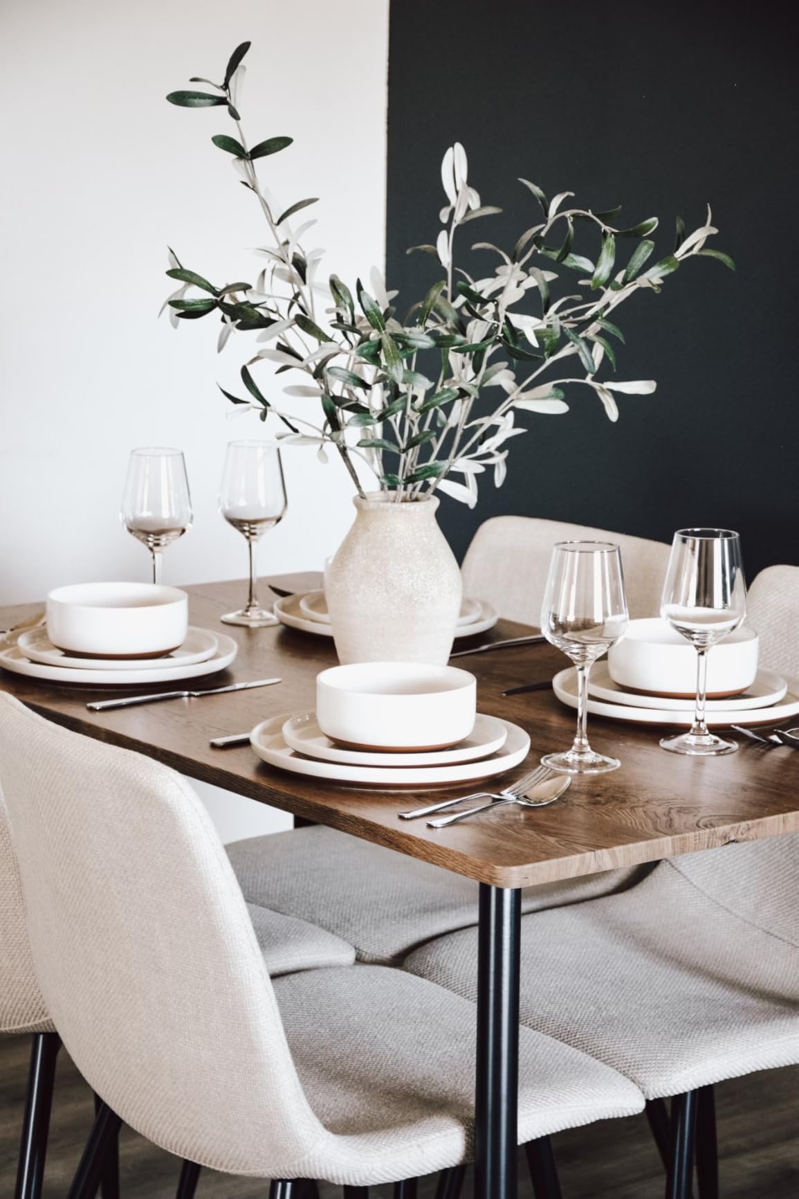 MALACASA Plates and Bowls Sets, 12 Pieces Modern Stoneware Dinnerware Set for 4 Kitchen Dinner Set Ceramic Dishware Dishes Set Microwave and Dishwasher Safe, White, Series TARA - Customer Photo 4