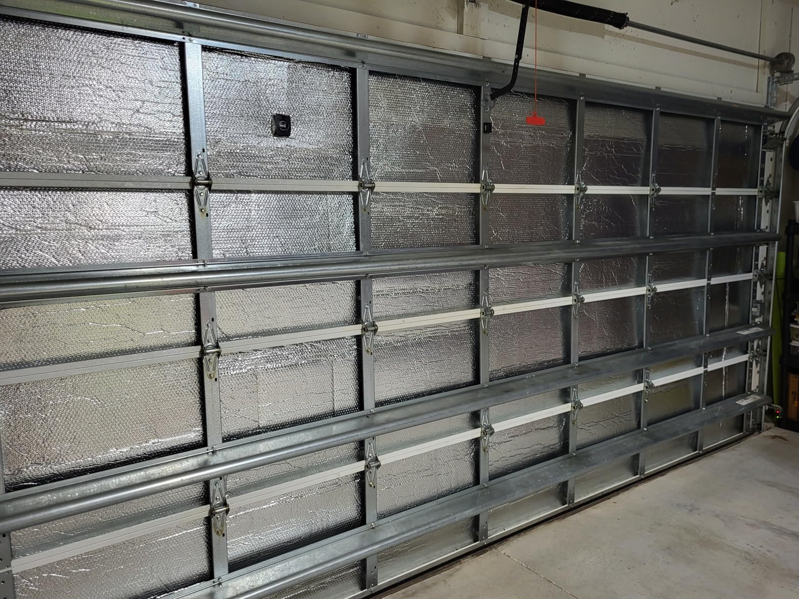 2 Car Garage Door Insulation Kit, 16 Pcs Double Bubble Panels Reflective Insulating Aluminum Radiant Barrier Thermal with Self Adhesive Dots Set for Garage Greenhouse Attics Walls (23.6 x 47.2 Inch) - Customer Photo 2