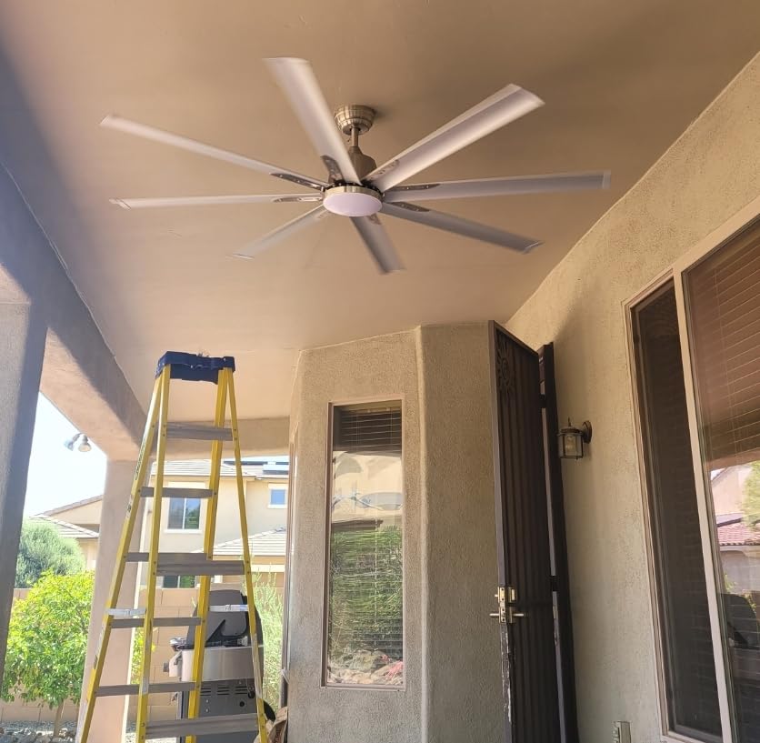 72 lnch lndustrial Smart Celing Fan with Light and Remote Control via WIFI Alexa,Large Celing Fan with 8 Black Aluminum Blades,6 Speed Noiseless DC Motor,Indoor Outdoor Ceiling Fans for Patio Garage - Customer Photo 2