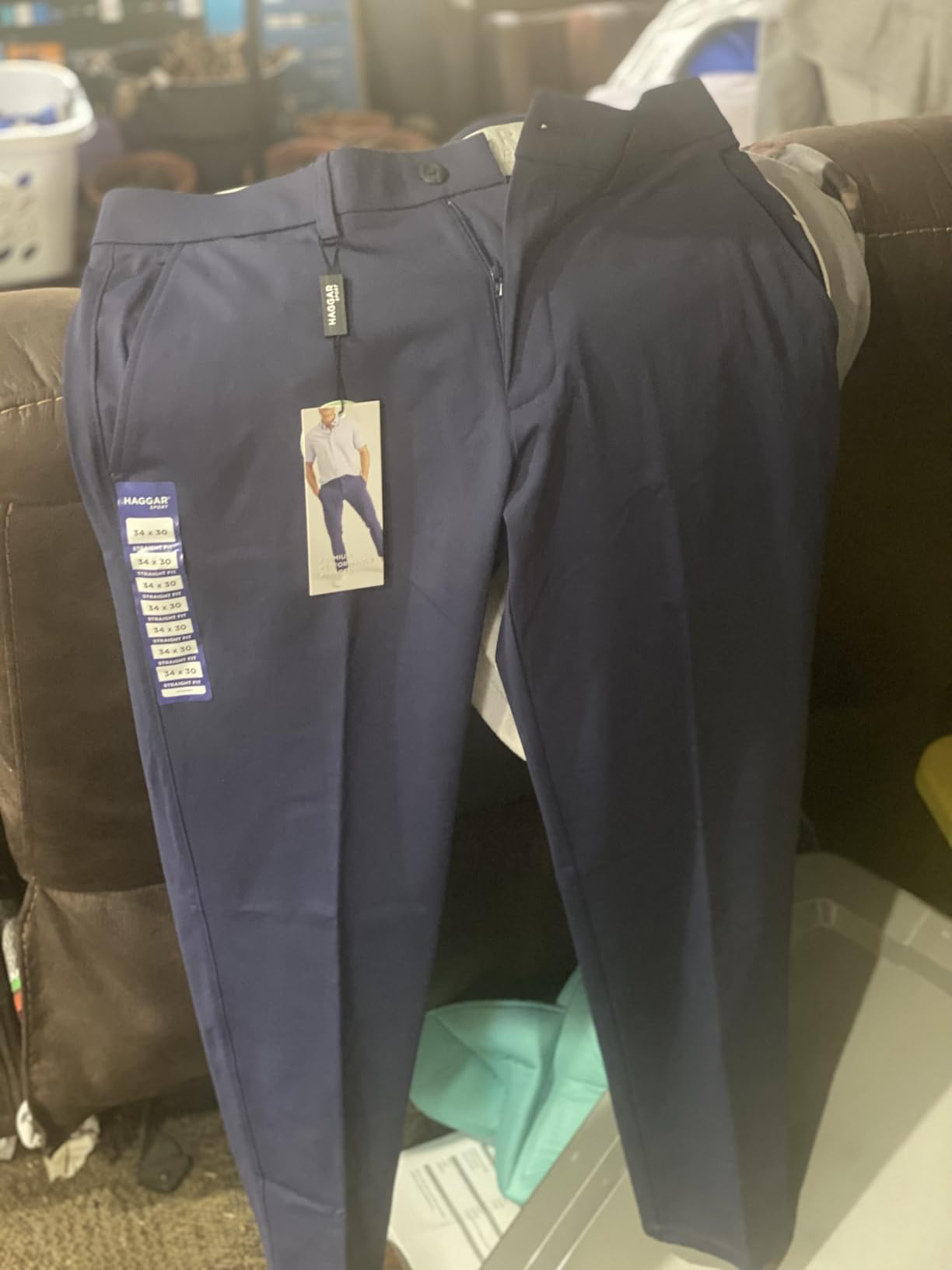 Haggar Mens Sport Travel Performance Straight Fit Flat Front Stretch Casual Pant - Customer Photo 1