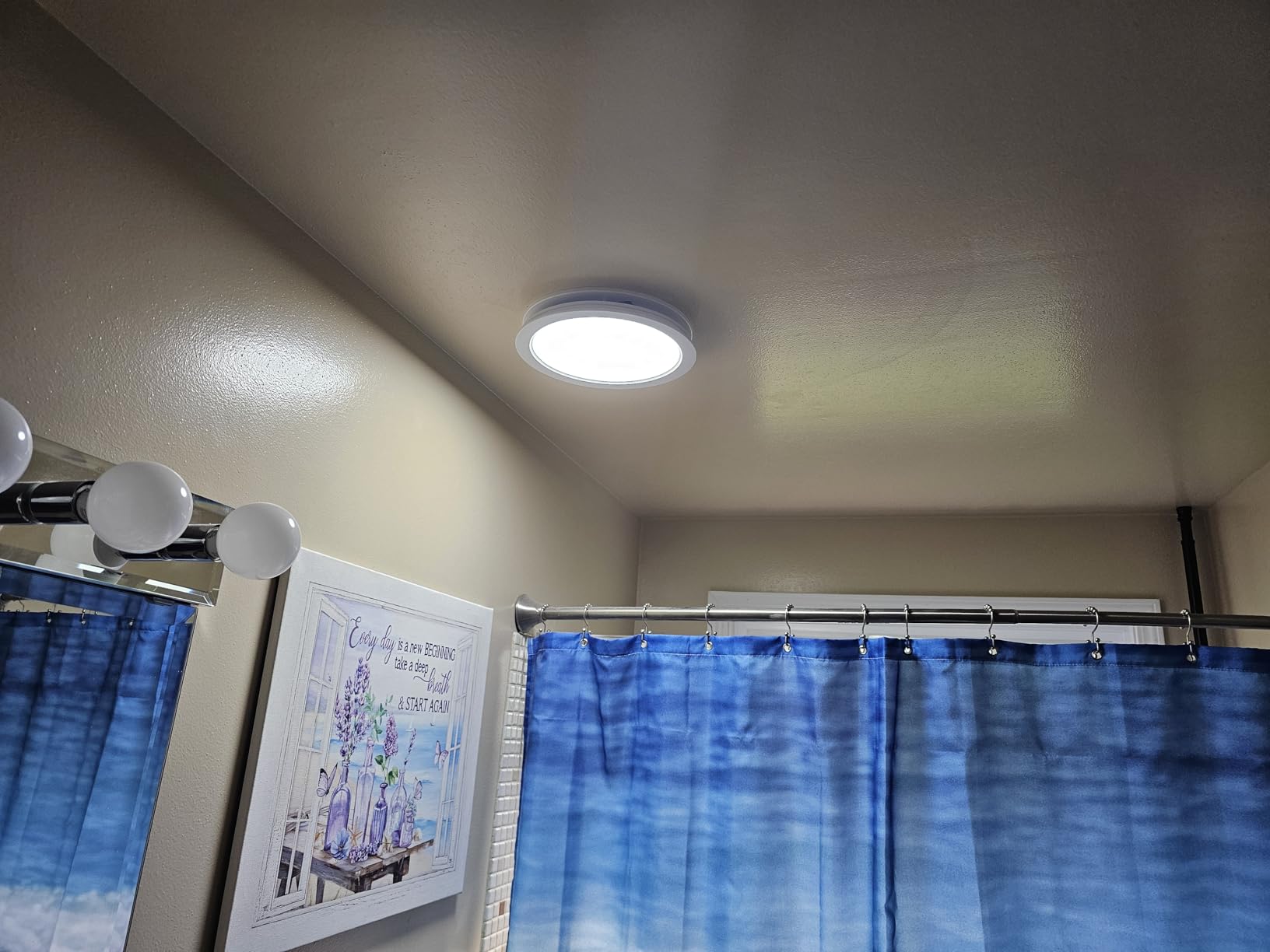 Bathroom Exhaust Fan with RGB Lights, 110CFM/1.0 Sones Vent Fan with 3 Color Temperatures, 5 Adjustable Brightness, Easy to Install, Remote Control, Quiet Ventilation Fan for Bath, Shower, Attic Customer Review Bathroom Exhaust Fan with RGB Lights, 110CFM/1.0 Sones Vent Fan with 3 Color Temperatures, 5 Adjustable Brightness, Easy to Install, Remote Control, Quiet Ventilation Fan for Bath, Shower, Attic - Customer Photo 1