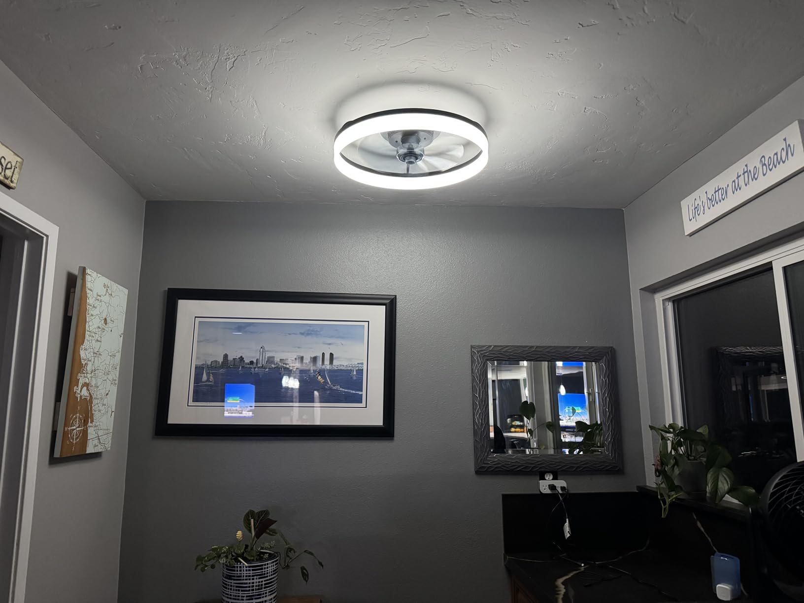 Smart Ceiling Fans with Light and Remote,20'' Low Profile Ceiling Fan with 6-Speed & Dimmable LED, Alexa/APP Home Voice Control, App, Reversible Airflow, App Timer, for Beedroom（Black） - Customer Photo 1