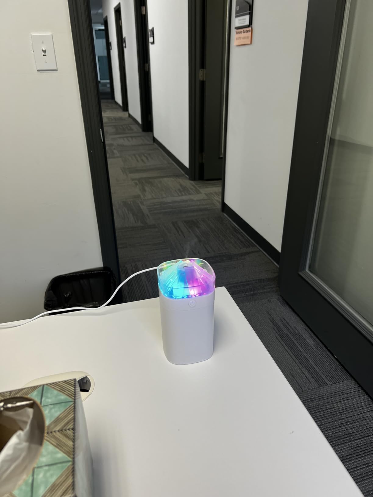 Portable Mini Humidifier, 400ml Small Humidifier with 2 Modes Large Spray, USB Personal Desktop Humidifiers for Home Bedroom Car Office Travel Yoga with 7 Color LED Light, Auto-Off, Bass Work(Black) - Customer Photo 2