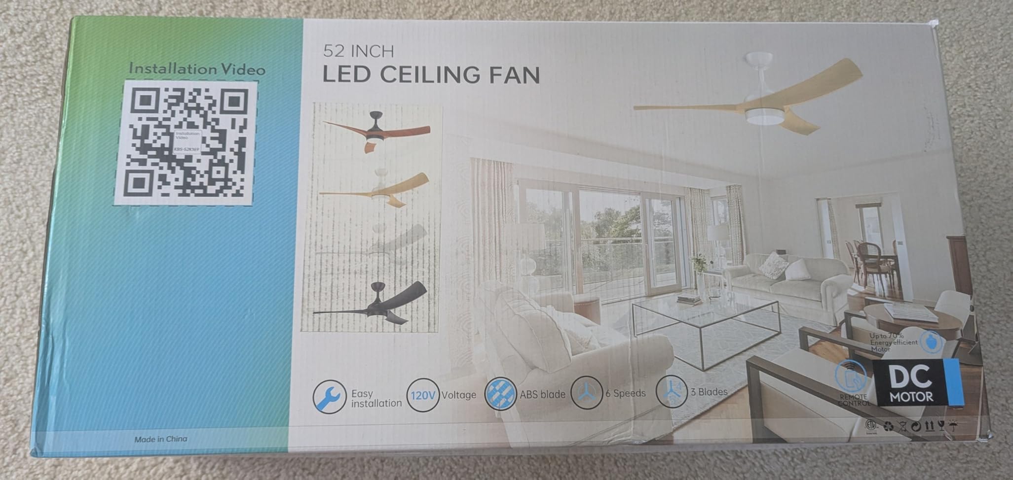 Sofucor 52 Inch Smart Ceiling Fan, Modern Outdoor Ceiling Fans with Lights Remote Control, Works with Alexa/App/Google, Airflow 6000CFM ABS 3 Blades Reversible DC Motor for Living Room Bedroom Patio - Customer Photo 2