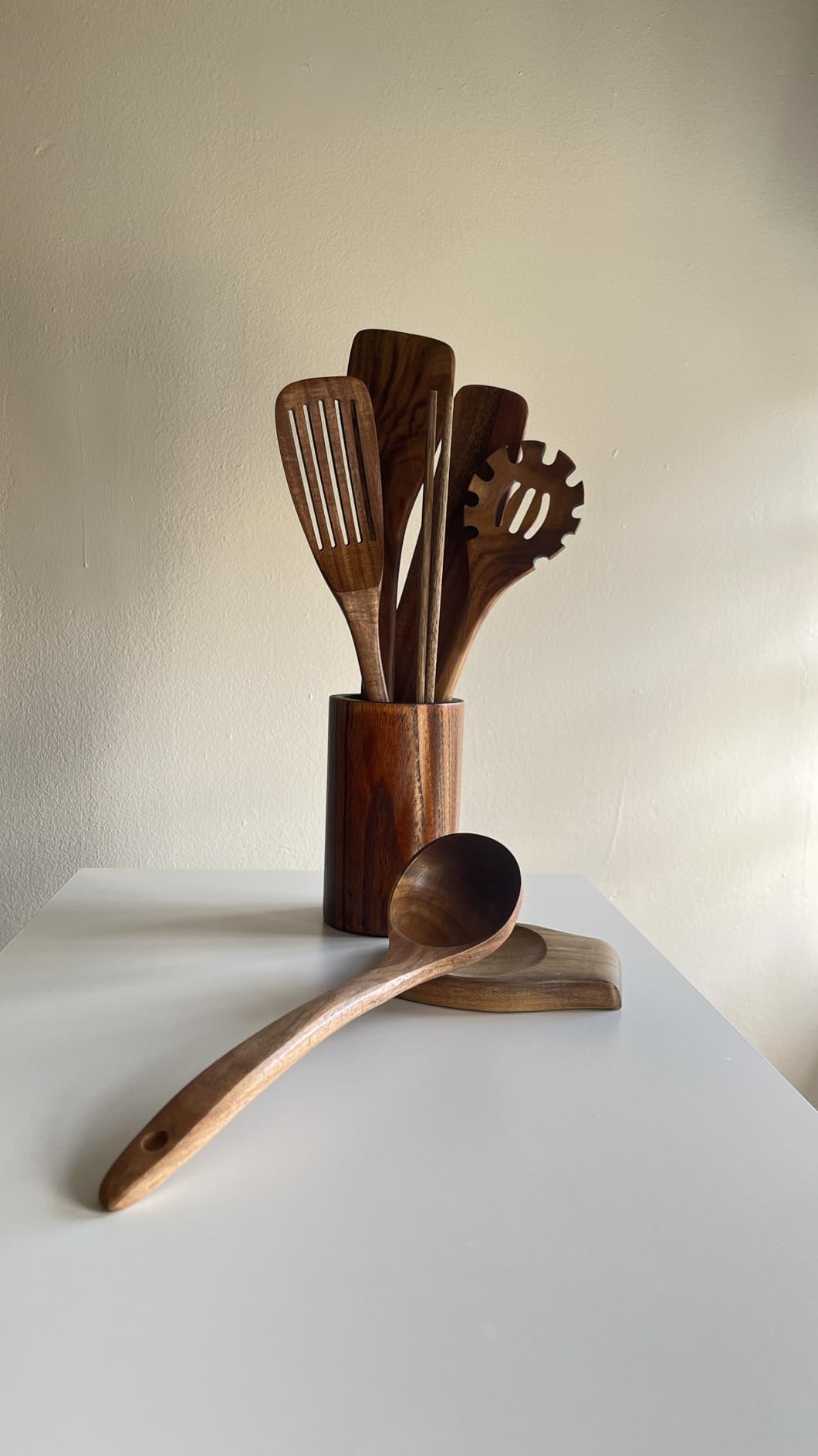 Non-Toxic Wooden Utensils for Cooking - Natural Acacia & Glue-Free,15.4