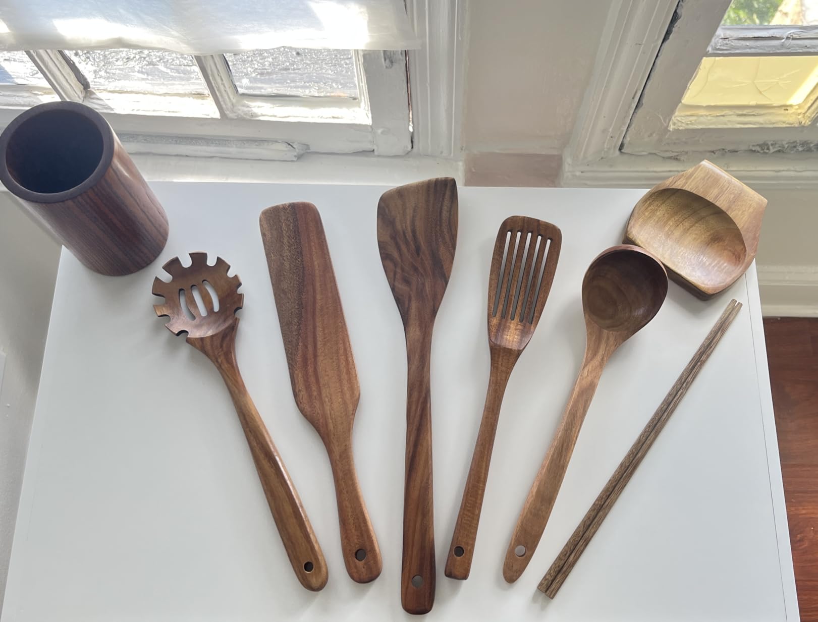 Non-Toxic Wooden Utensils for Cooking - Natural Acacia & Glue-Free,15.4