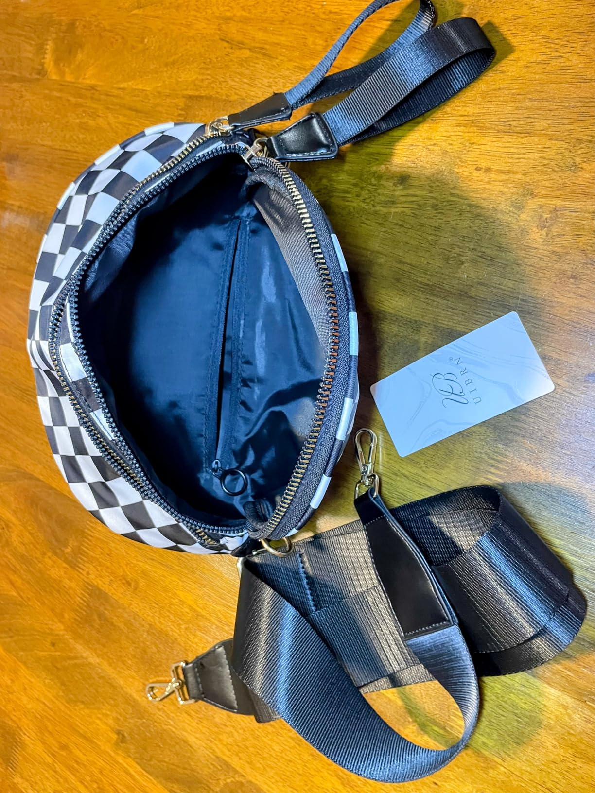 Checkered Crossbody Bum Bag for Women, Plus Size Water-resistant Nylon Roomy Fanny Packs Large Shoulder Belt Bag for Travel,Milk Tea - Customer Photo 2