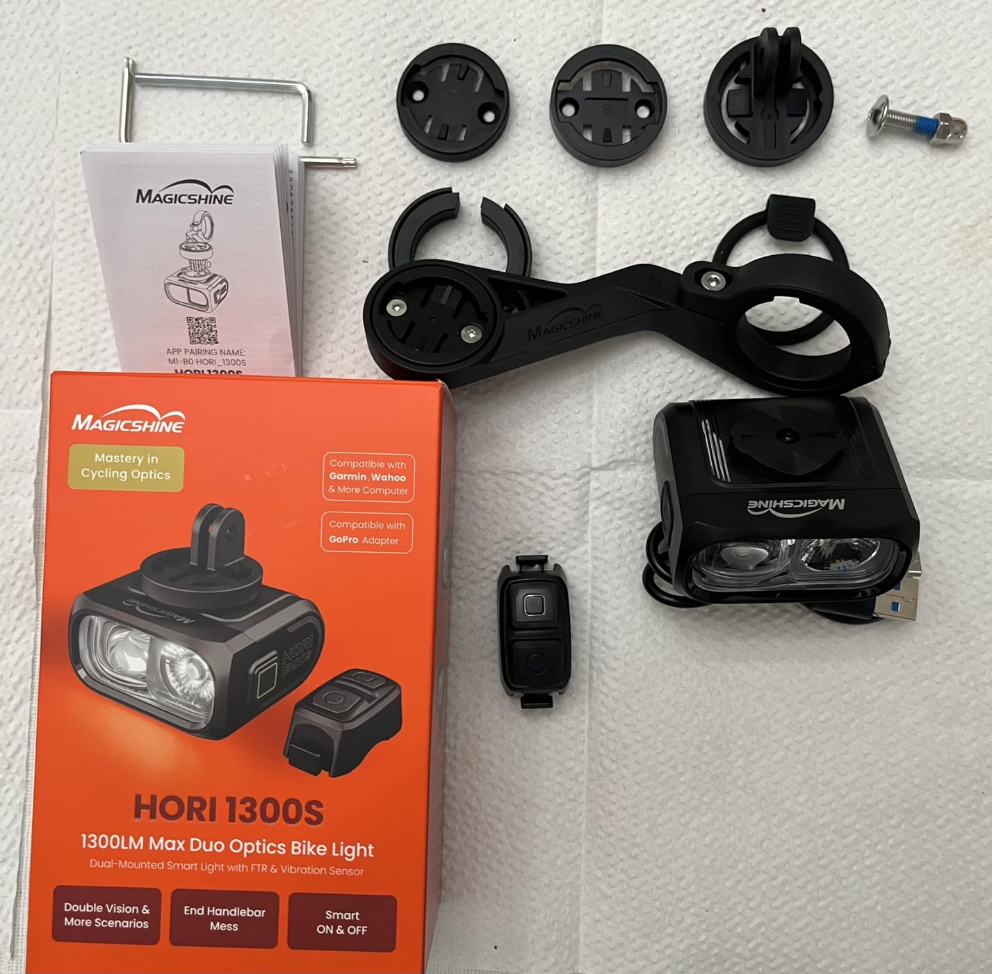Magicshine HORI1300S Bike Headlight, Compatible with Garmin/Wahoo, 1300 Lumens High & Low Beam Front Light, USB-C Rechargeable, IPX6 Waterproof for Night Riding and Urban Cycling - Customer Photo 1