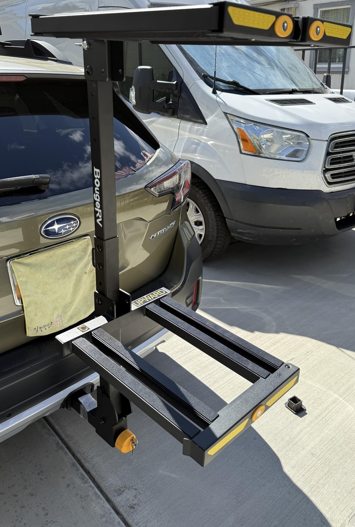 BougeRV 2025 Hitch Ski Snowboard Rack with Security Lock, Folding and Tilting for Trunk Access Fits 2