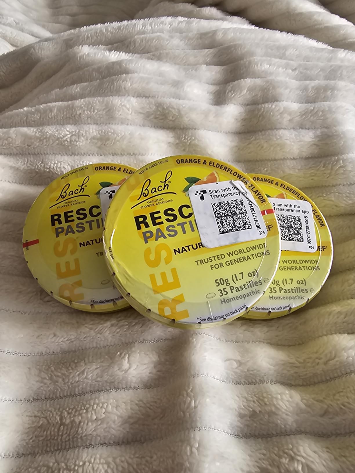 Bach RESCUE PASTILLES, Orange and Elderflower Flavor, Natural Stress Relief Lozenges, Homeopathic Flower Essence, Vegetarian, Gluten & Sugar-Free, Holiday Stocking Stuffer, 35 Count - Customer Photo 1