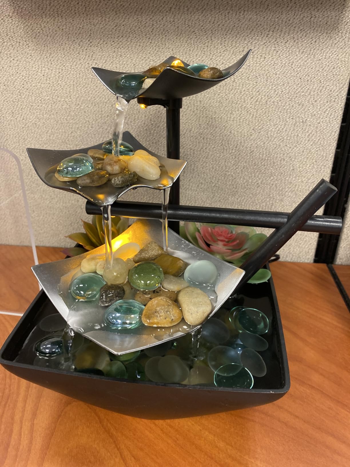 Homedics Tabletop Water Fountain, Home Décor Soothing Sound Machine - Automatic Pump, Deep Basin & Natural River Rocks. Indoor Zen Relaxation for Office, Living Room, or Bedroom, 8.25