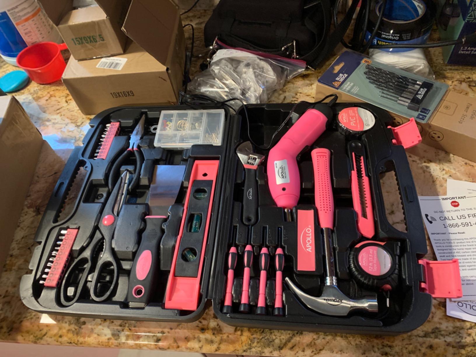 Apollo Tools Original 39 Piece General Household Tool Set in Toolbox Storage Case with Essential Hand Tools for Everyday Home Repairs, DIY and Crafts - Pink Ribbon - Pink - DT9706P - Customer Photo 4