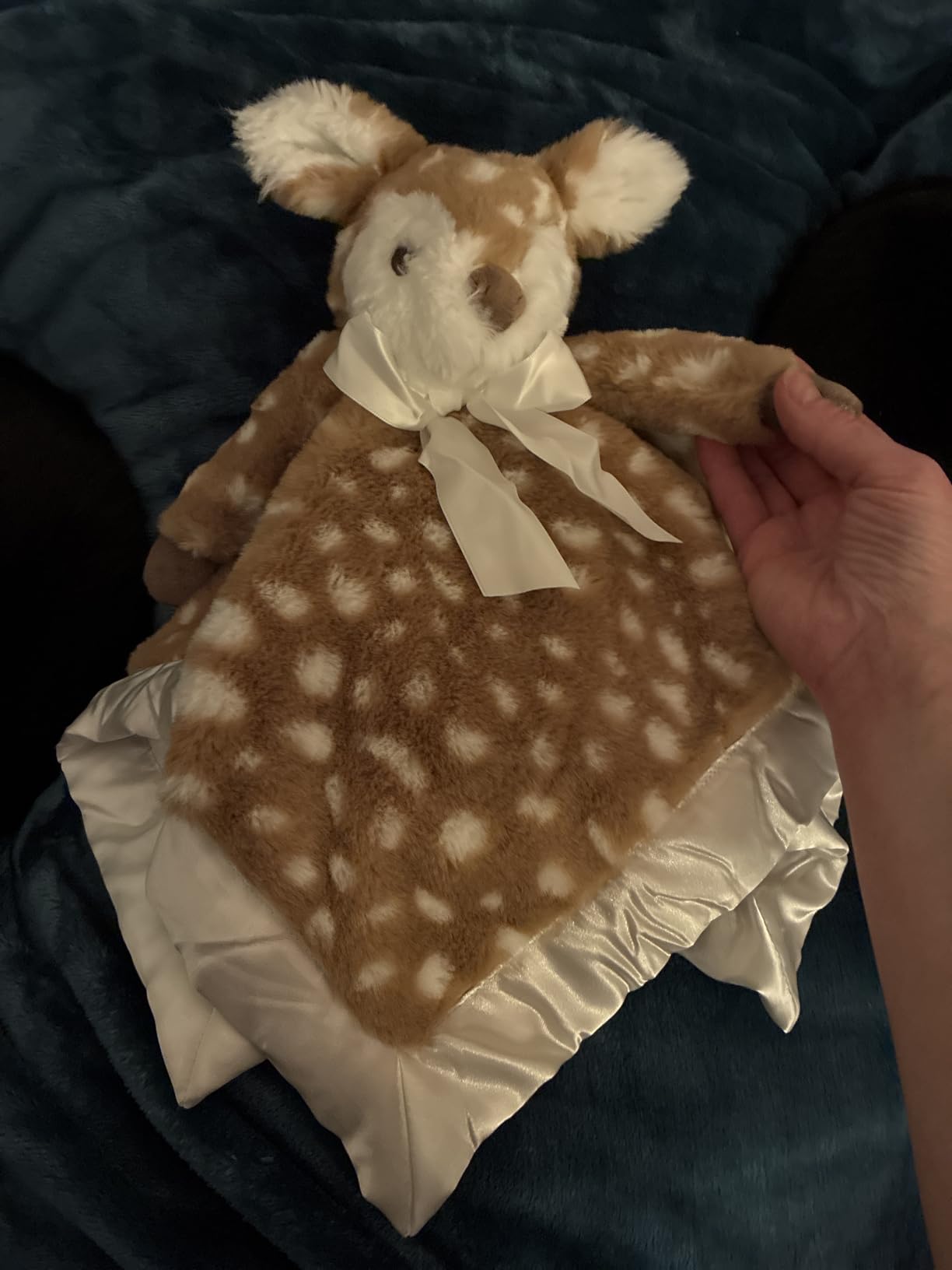 Bearington Collection Lamb Plush Security Blanket Lovey Christening Stuffed Animal - 15 in White Satin Trim - Baptism Lamb Security Blanket - Customer Photo 1