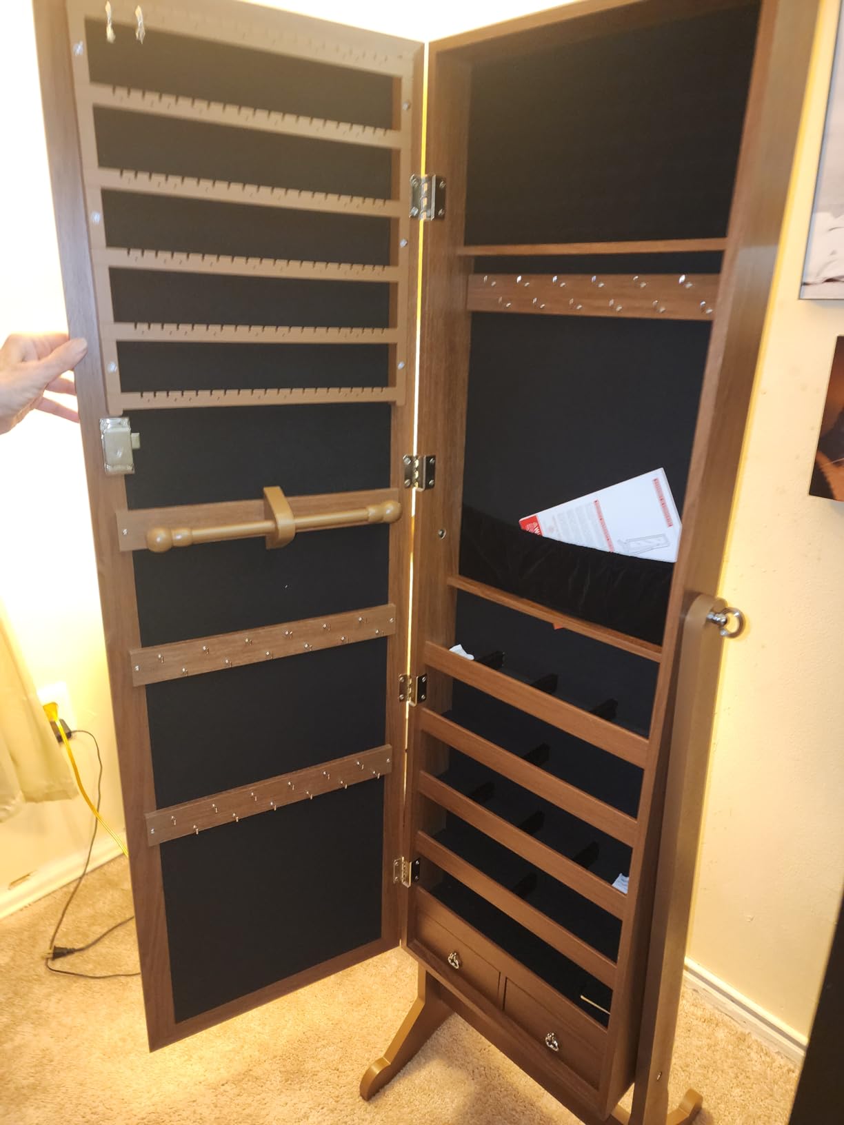 Best Choice Products Freestanding Jewelry Armoire Cabinet, Full Length Standing Mirror, Lockable Makeup Storage Organizer, w/Velvet Lining, 3 Angles, Lock, Accessory Pouch, 5 Shelves - Black - Customer Photo 2