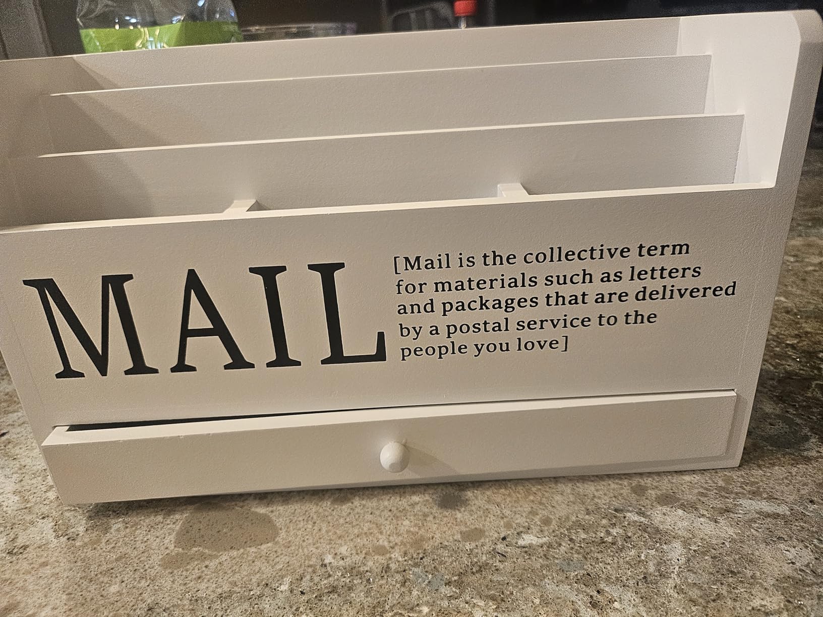 Juvale Wooden 3-Tier Countertop Mail Organizer - Desktop Organizer with Drawer for Paper & Supplies - Wall-Mount Mail Holder for Envelopes & Letters - White, 11 x 7 x 4 in - Customer Photo 1