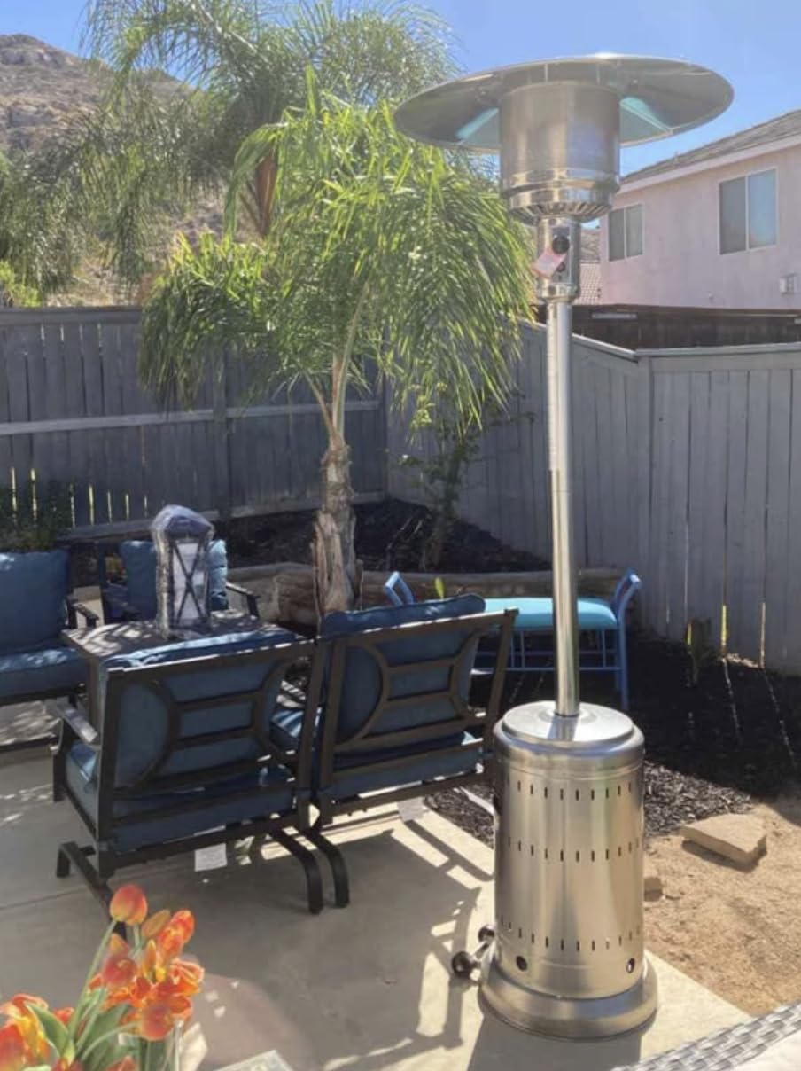 Amazon Basics 46,000 BTU Outdoor Propane Patio Heater with Wheels, Commercial & Residential, Slate Gray, with Water Tank, 32.1 x 32.1 x 91.3 inches - Customer Photo 1