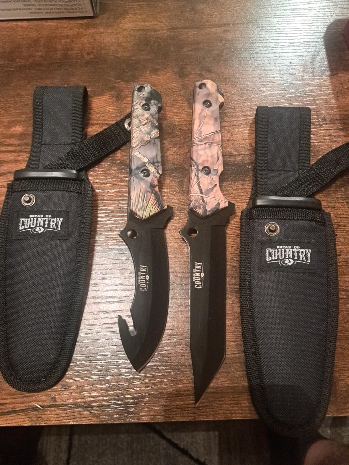 Mossy Oak Fixed Blade Hunting Knife Set - 2 Piece, Full Tang Handle Straight Edge and Gut Hook Blades Game Processing Knife, Sheath Included - Yellow Camo - Customer Photo 3