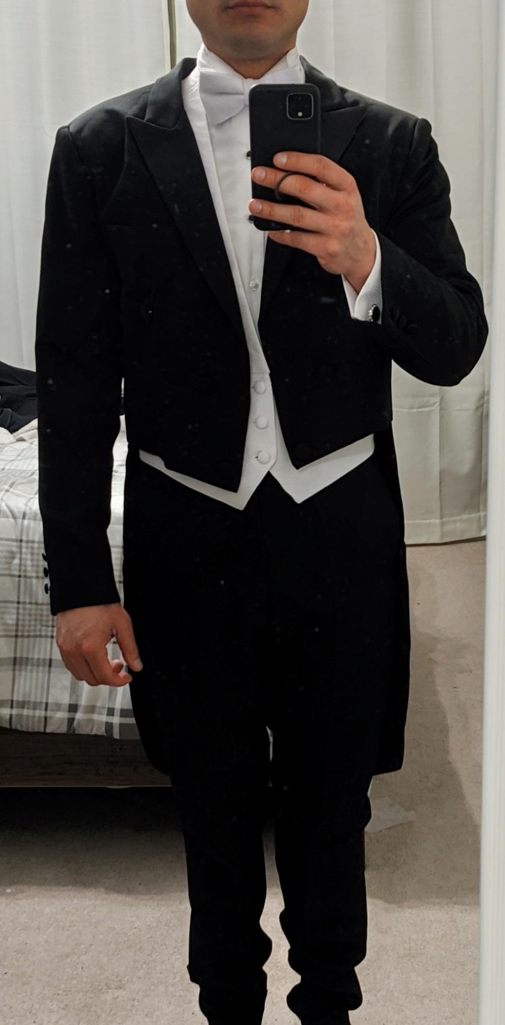 Cloudstyle Men's Tailcoat Formal Slim Fit 3-Piece Suit Dinner Jacket Swallow-Tailed Coat - Customer Photo 1